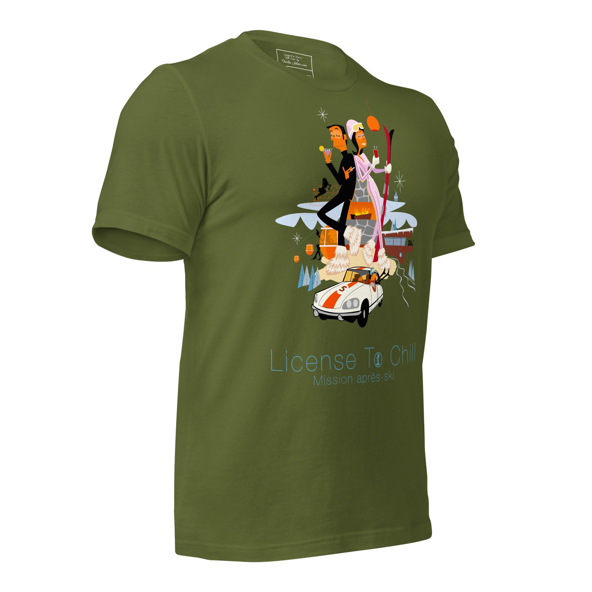 T-shirt en coton unisexe License To Chill Mission Après-Ski sur couleurs foncées