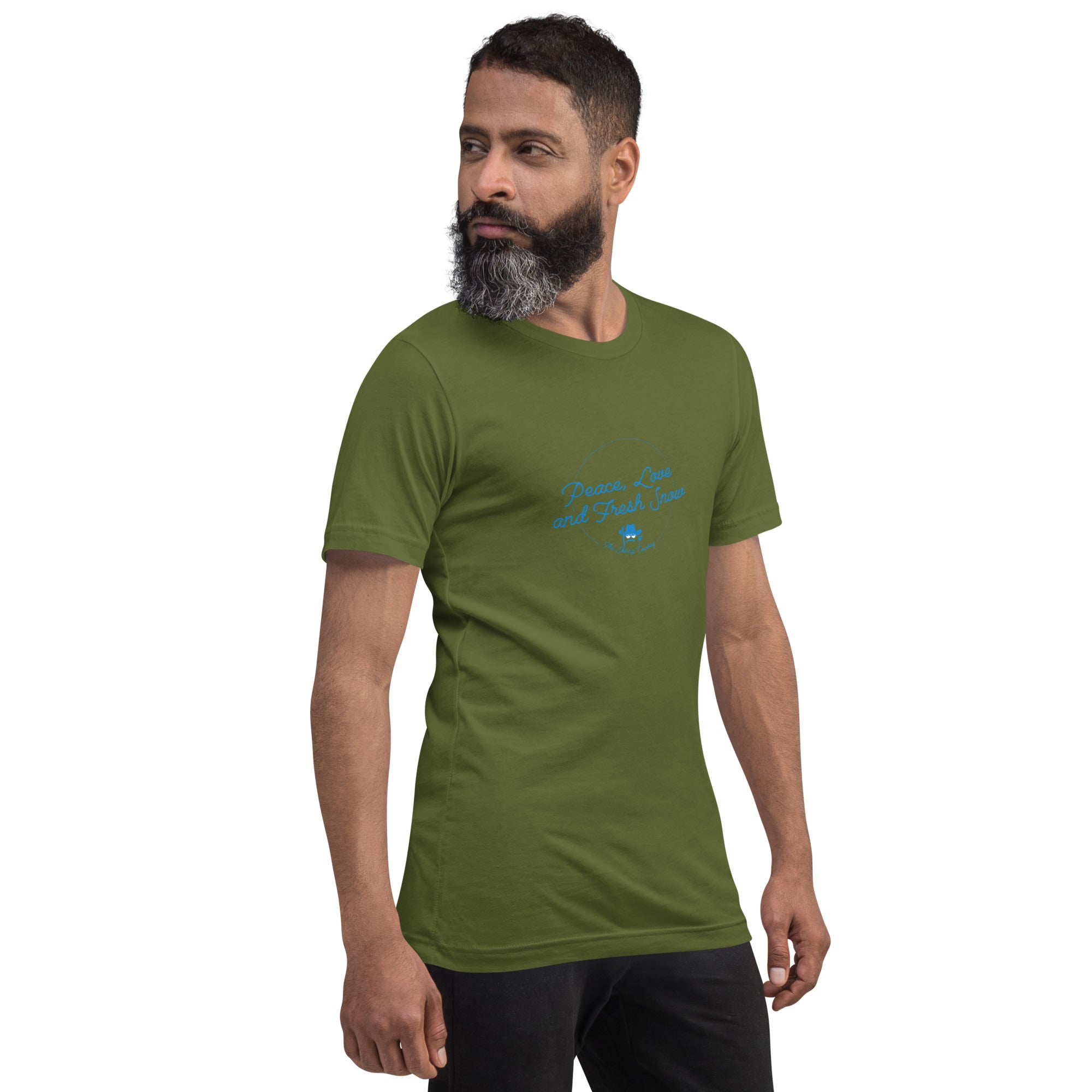 T-shirt en coton unisexe Peace, Love and Fresh Snow sur couleurs foncées