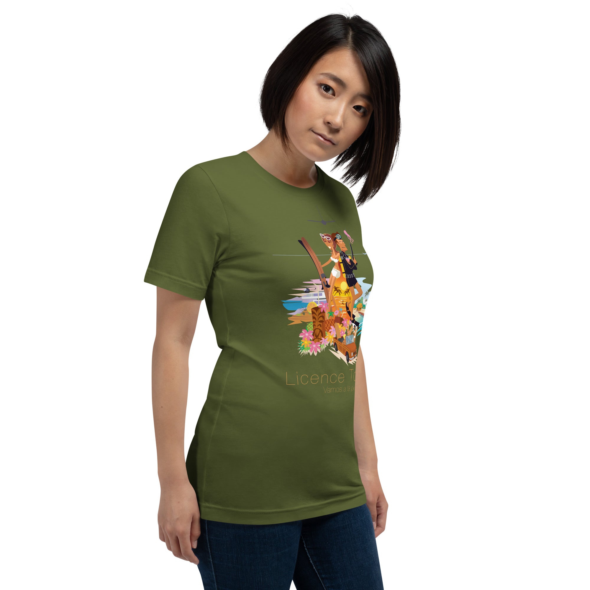 Unisex cotton t-shirt License to Chill Vamos a la Playa on Green