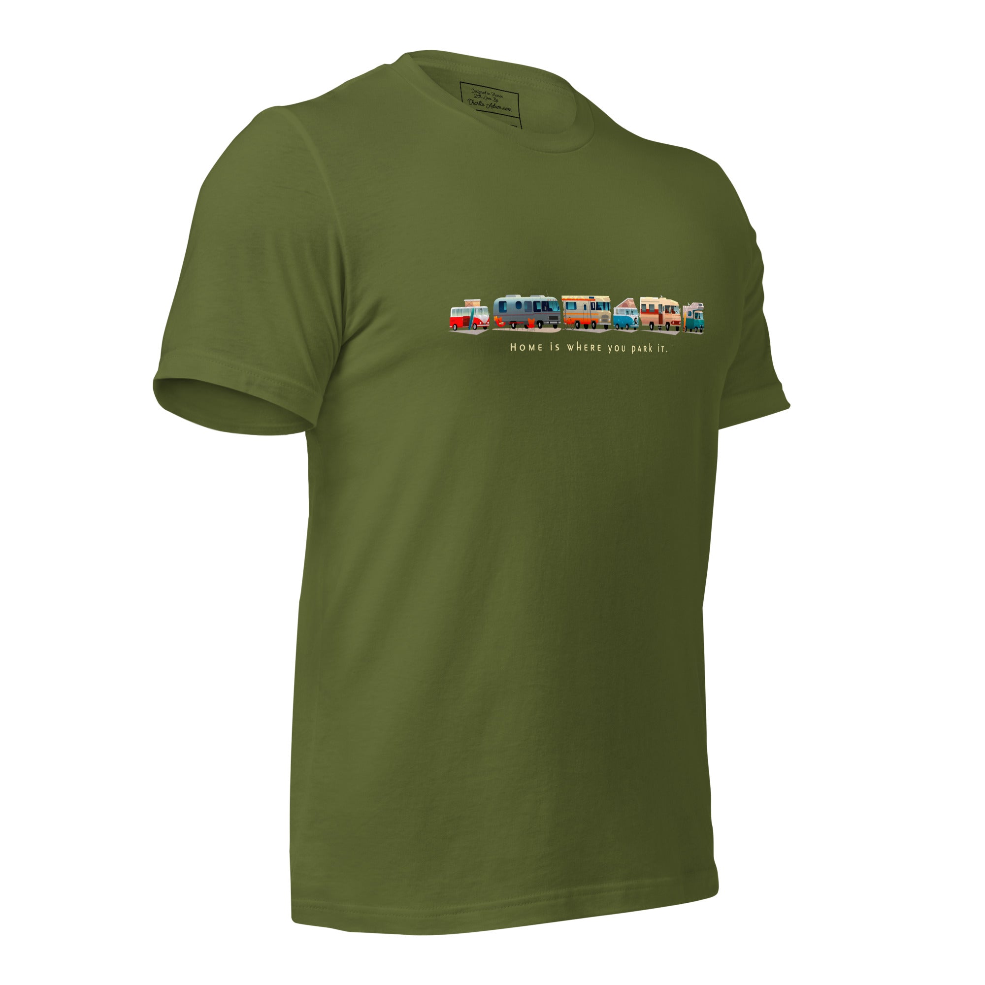 Unisex cotton t-shirt Vintage Campers: Home is where you park it on green