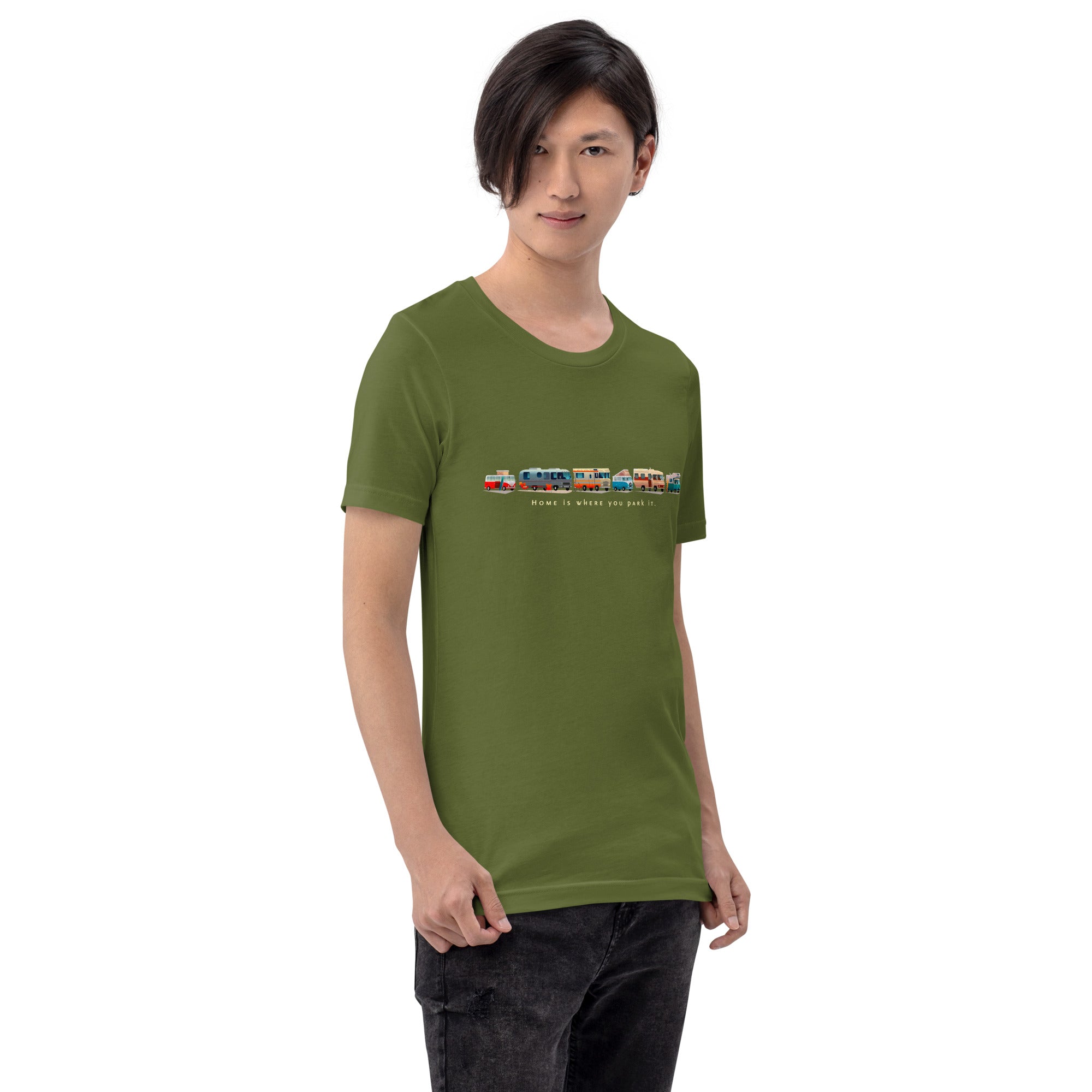 Unisex cotton t-shirt Vintage Campers: Home is where you park it on green