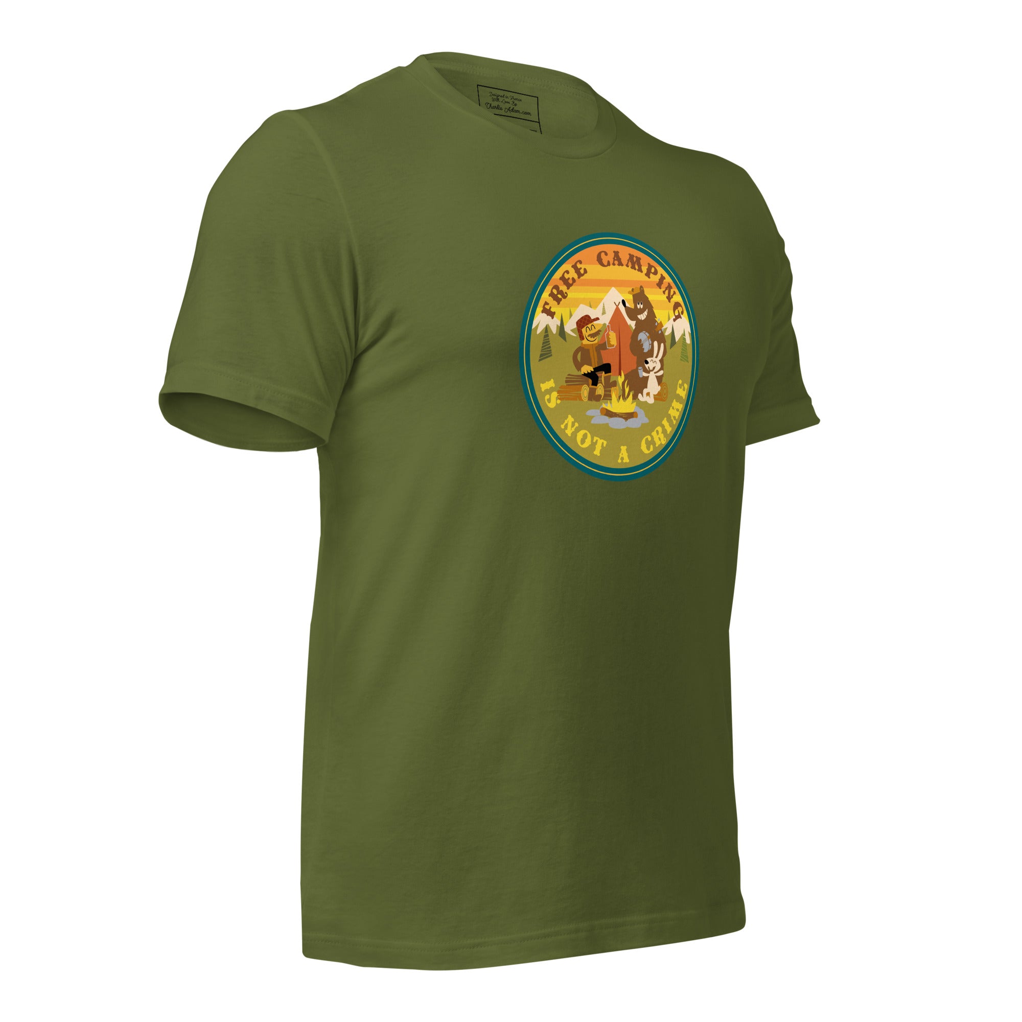 Unisex cotton t-shirt Free Camping is not a Crime on greens