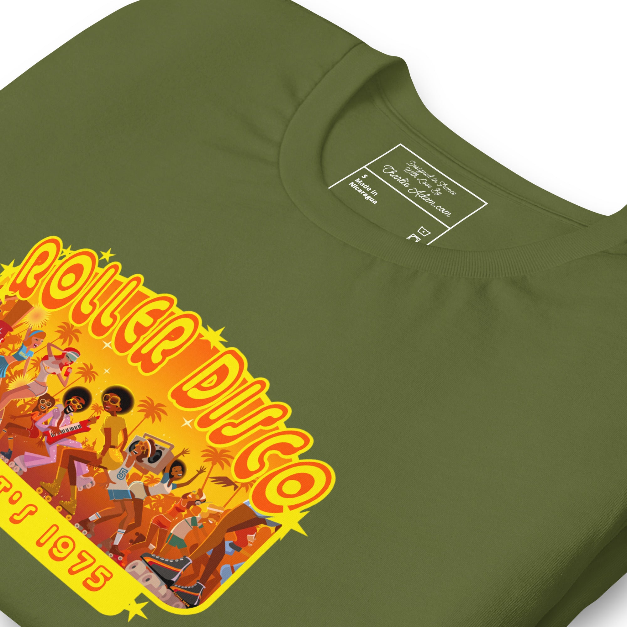 T-shirt en coton unisexe Roller Disco 1975 sur couleurs foncées