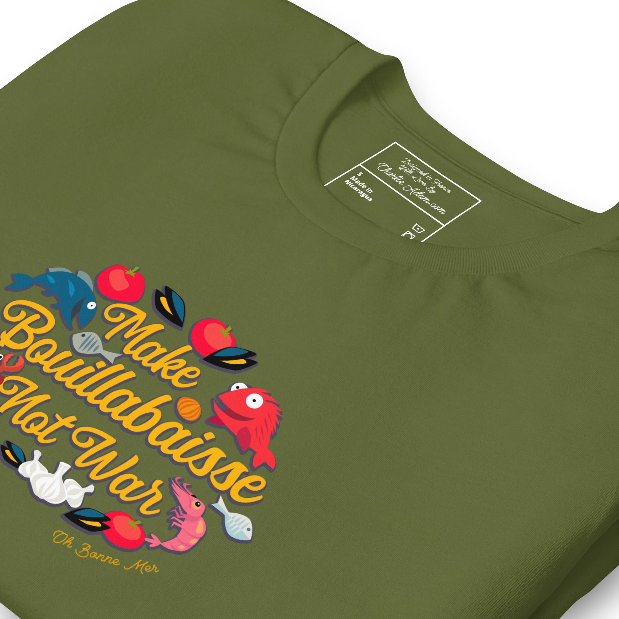 T-shirt en coton unisexe Make Bouillabaisse Not War sur couleurs foncées