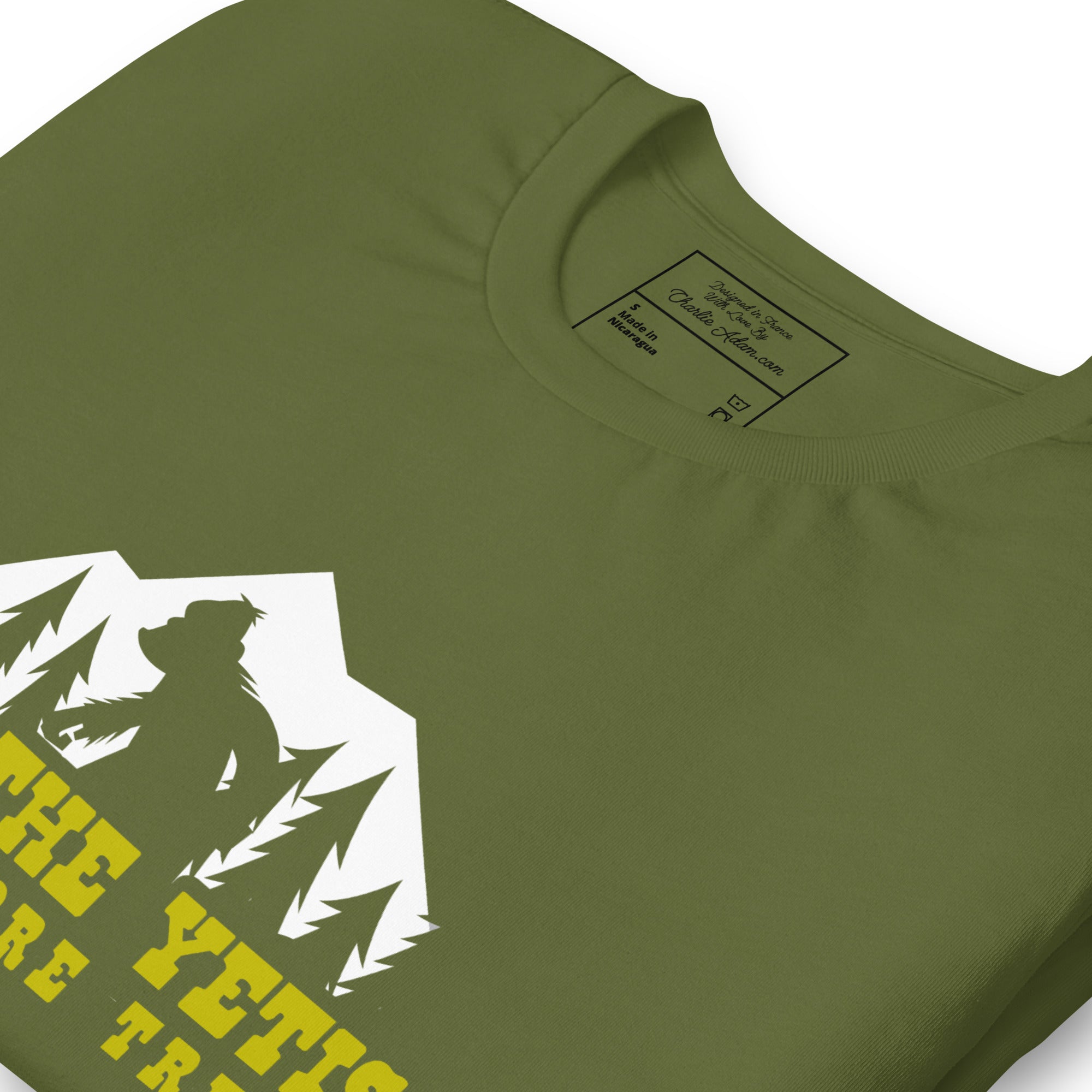 Unisex cotton t-shirt Save the Yetis Plant more Trees on Green (front & back)