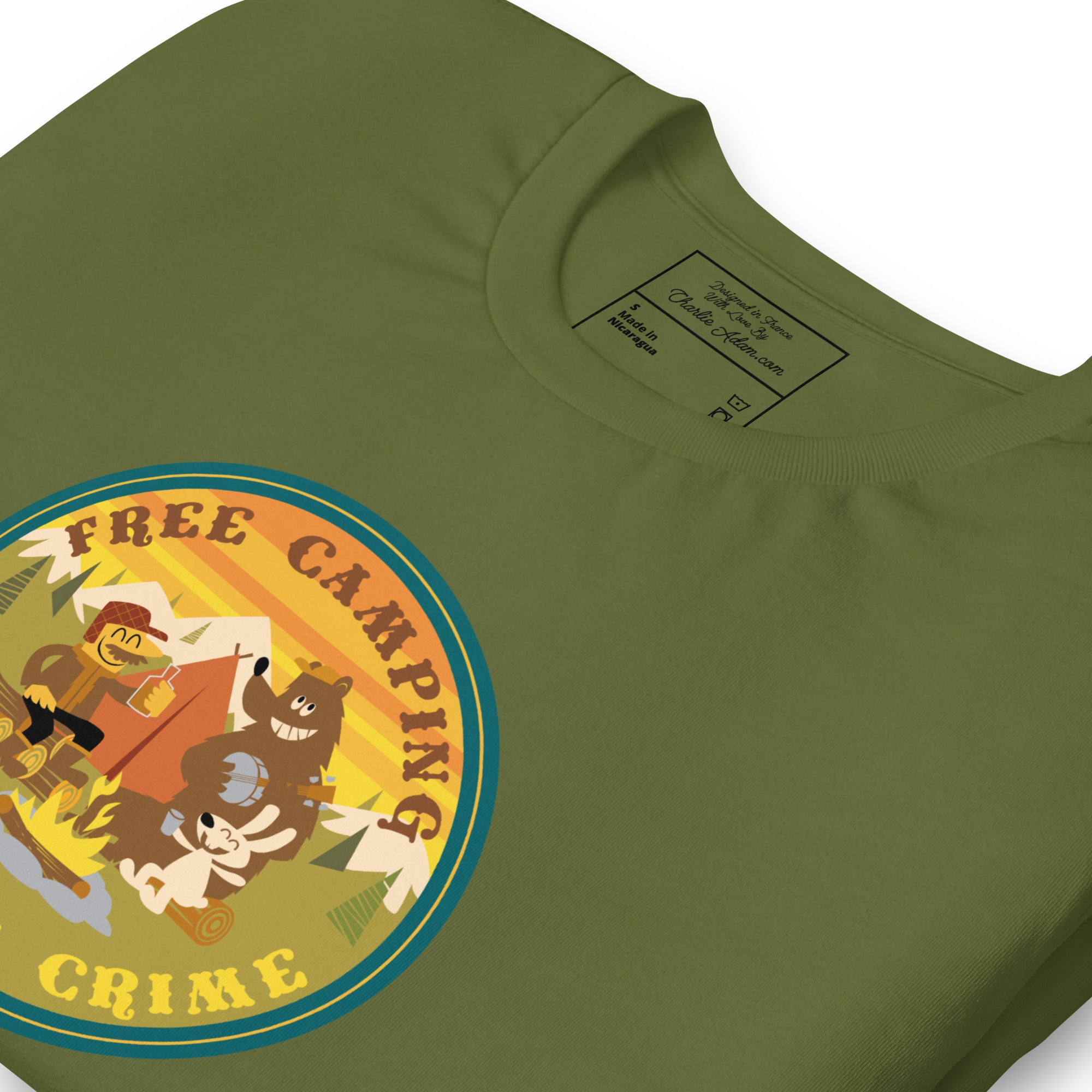 Unisex cotton t-shirt Free Camping is not a Crime on greens
