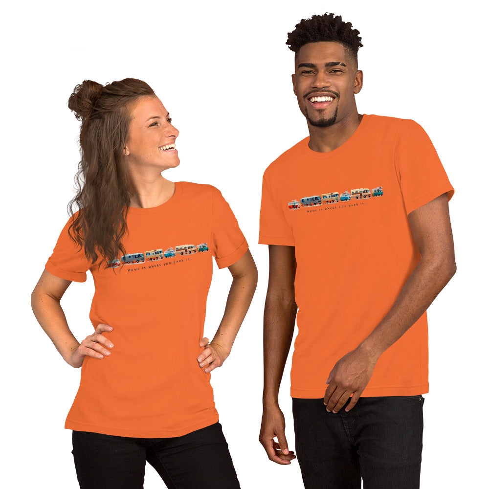 Unisex cotton t-shirt Vintage Campers on bright colors