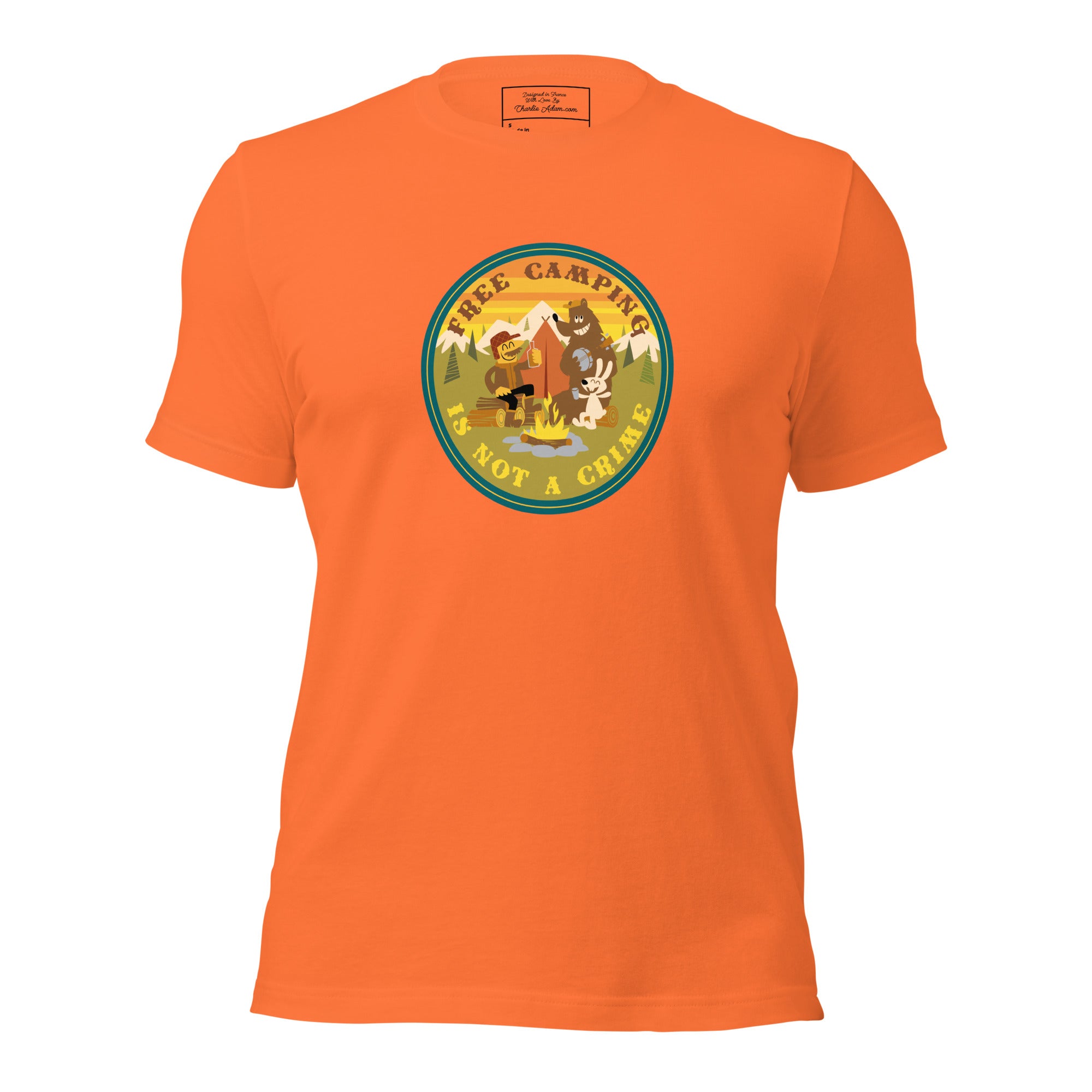 Unisex cotton t-shirt Free Camping is not a Crime on bright colors
