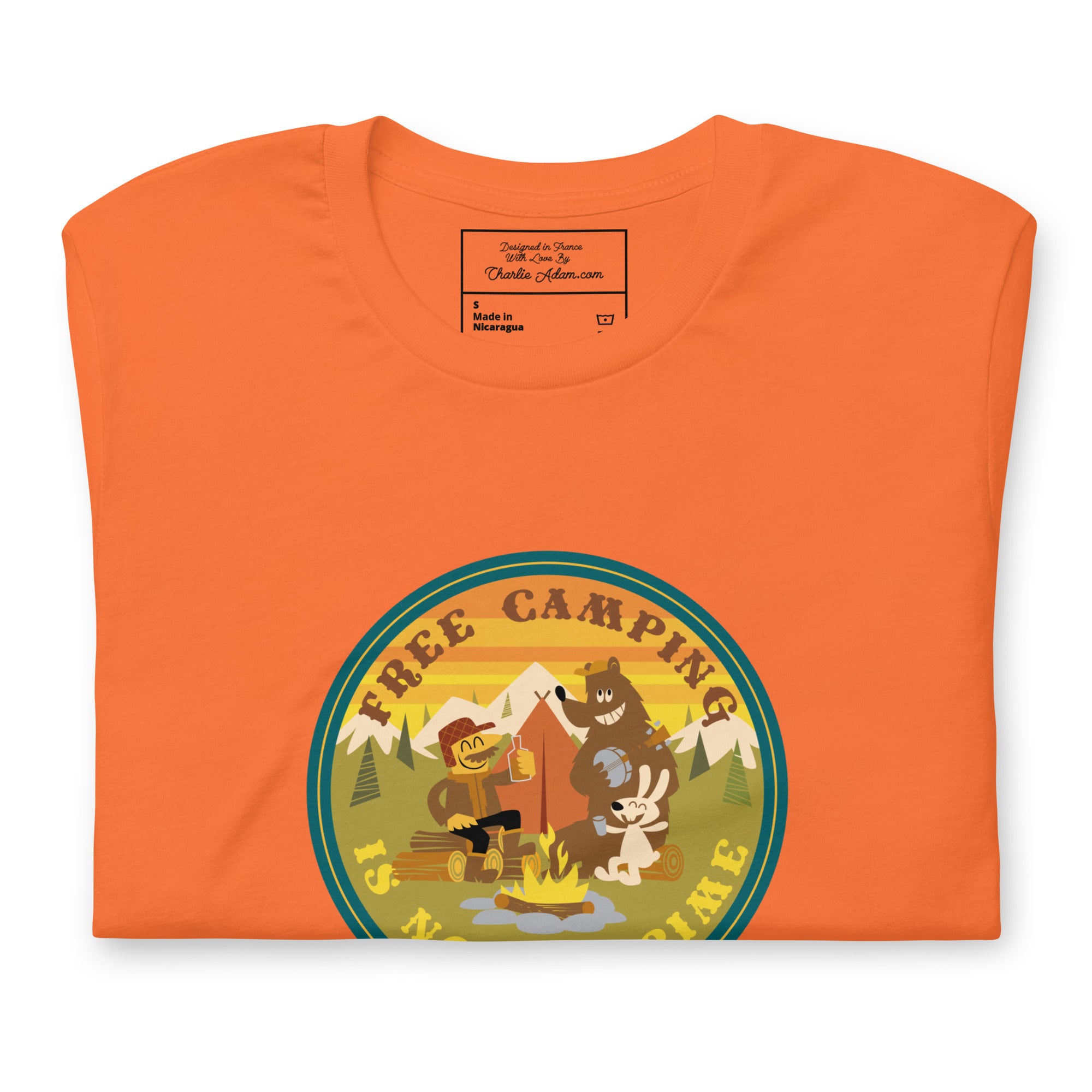 Unisex cotton t-shirt Free Camping is not a Crime on bright colors