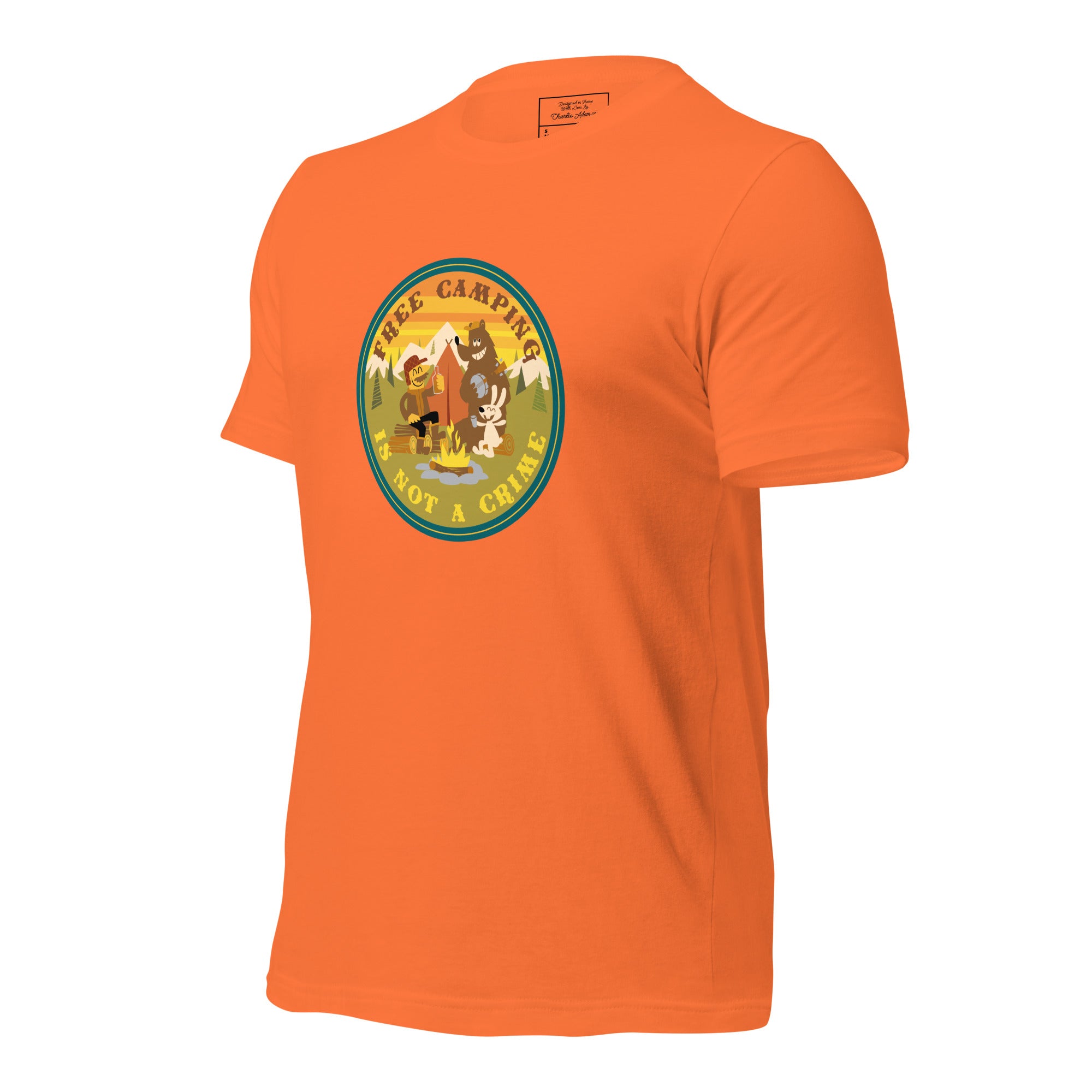 Unisex cotton t-shirt Free Camping is not a Crime on bright colors