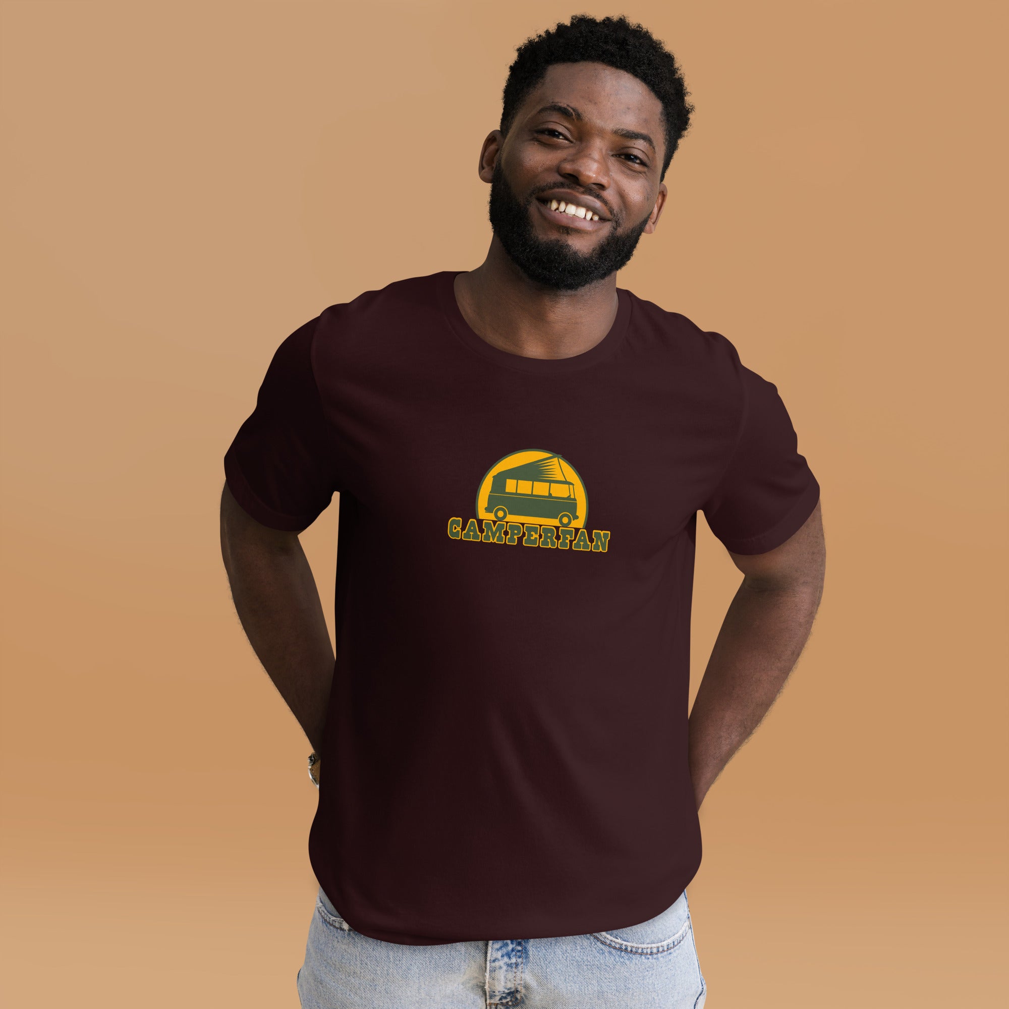 Unisex cotton t-shirt Camperfan on dark colors