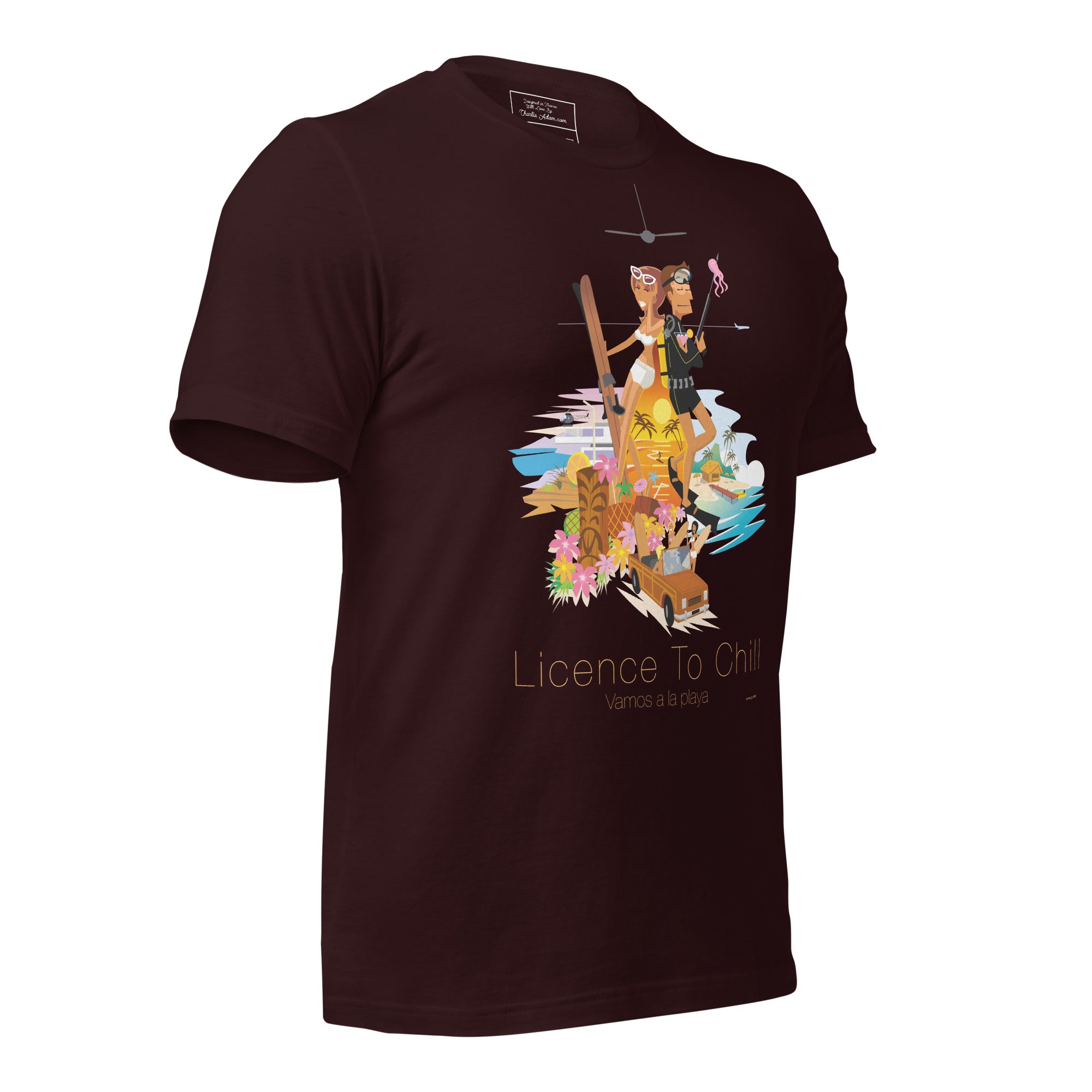 Unisex cotton t-shirt License to Chill Vamos a la Playa on dark colors