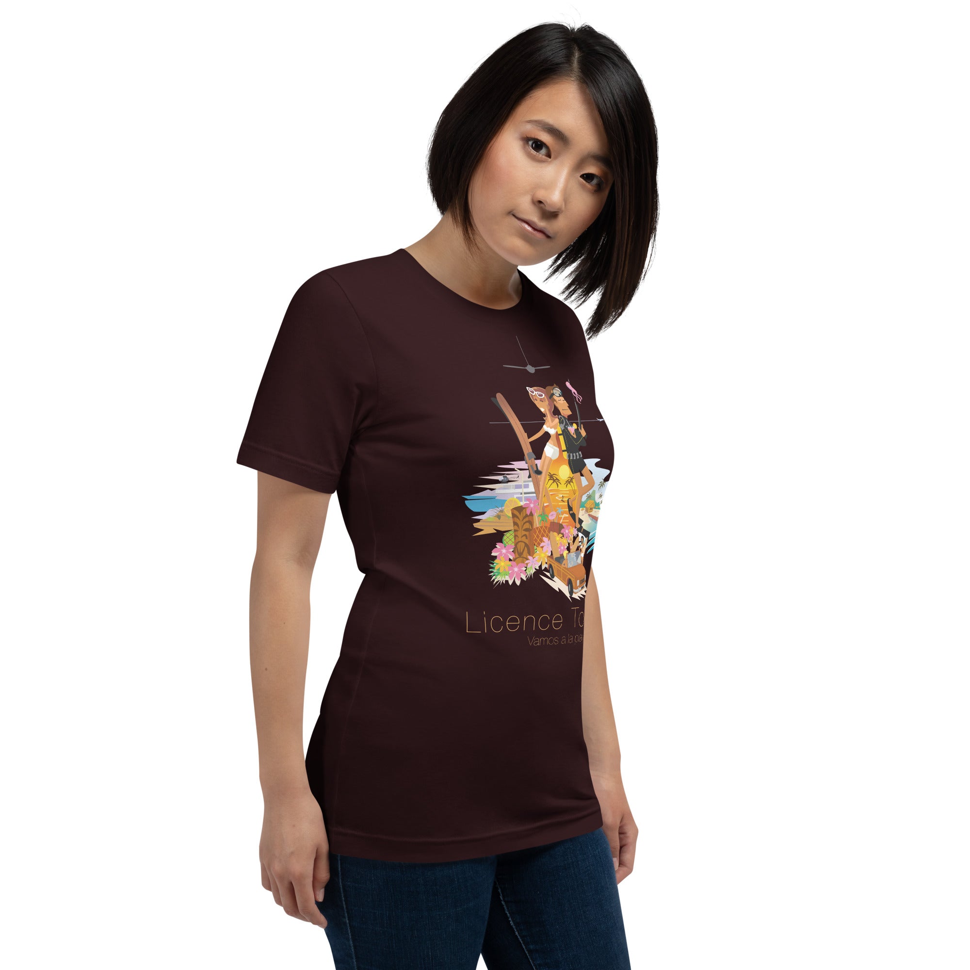 Unisex cotton t-shirt License to Chill Vamos a la Playa on dark colors