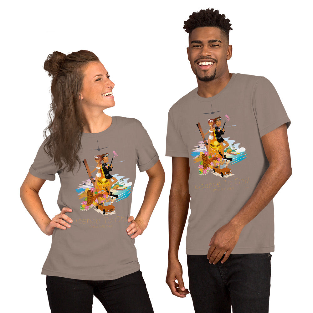 Unisex cotton t-shirt License to Chill Vamos a la Playa on dark colors