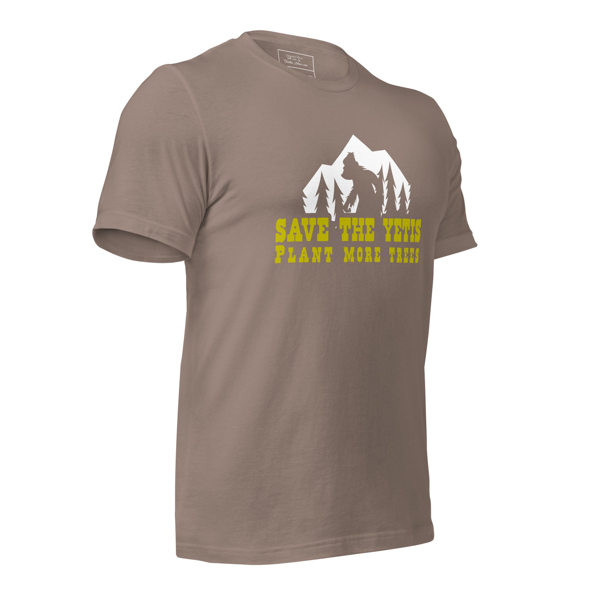 T-shirt en coton unisexe Save the Yetis Plant more Trees sur couleurs foncées