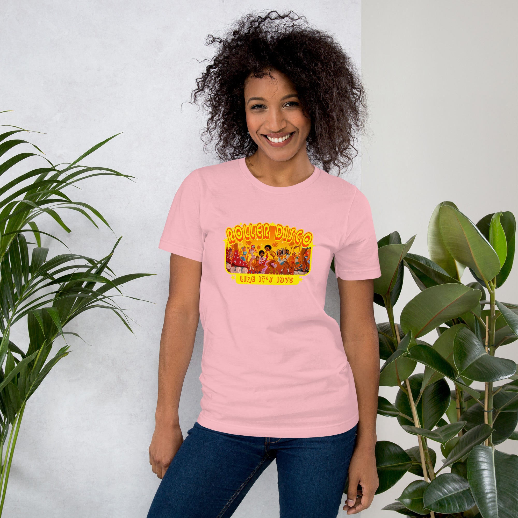 T-shirt en coton unisexe Roller Disco 1975 sur couleurs claires