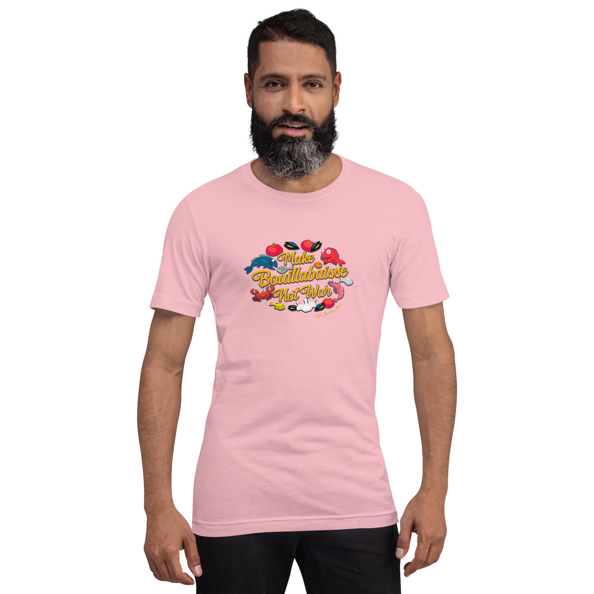 T-shirt en coton unisexe Make Bouillabaisse Not War sur couleurs claires
