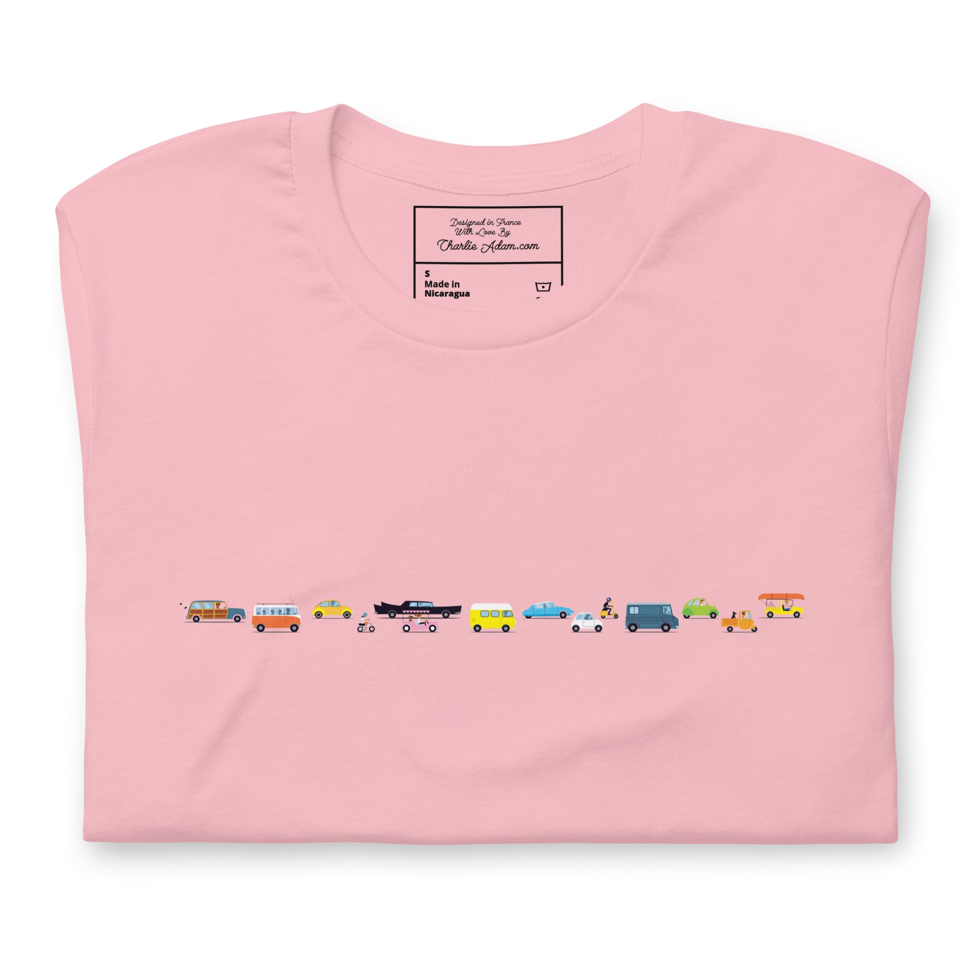 T-shirt en coton unisexe Vintage Cars Traffic Jam sur couleurs claires