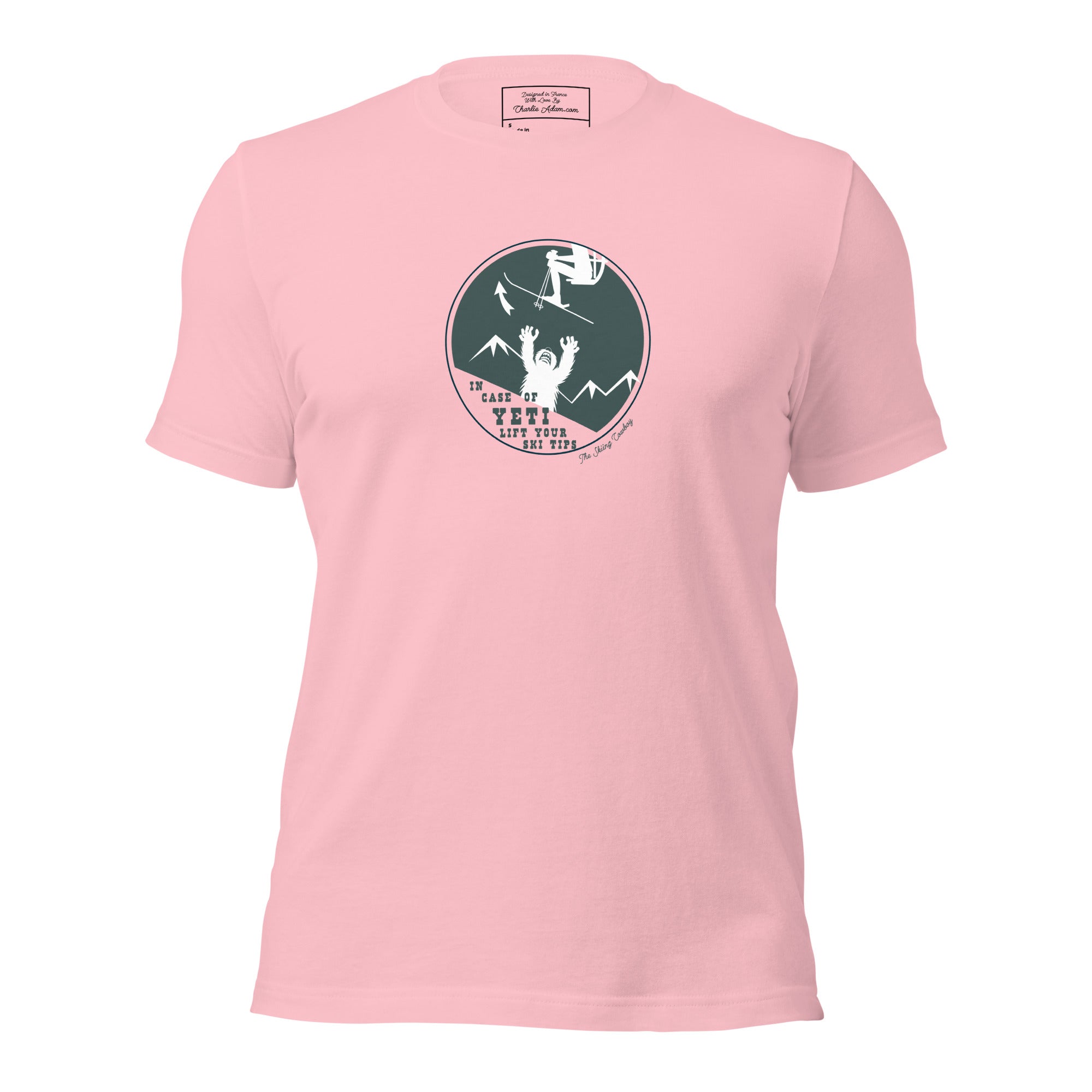 T-shirt en coton unisexe In case of Yeti, lift your ski tips sur couleurs claires