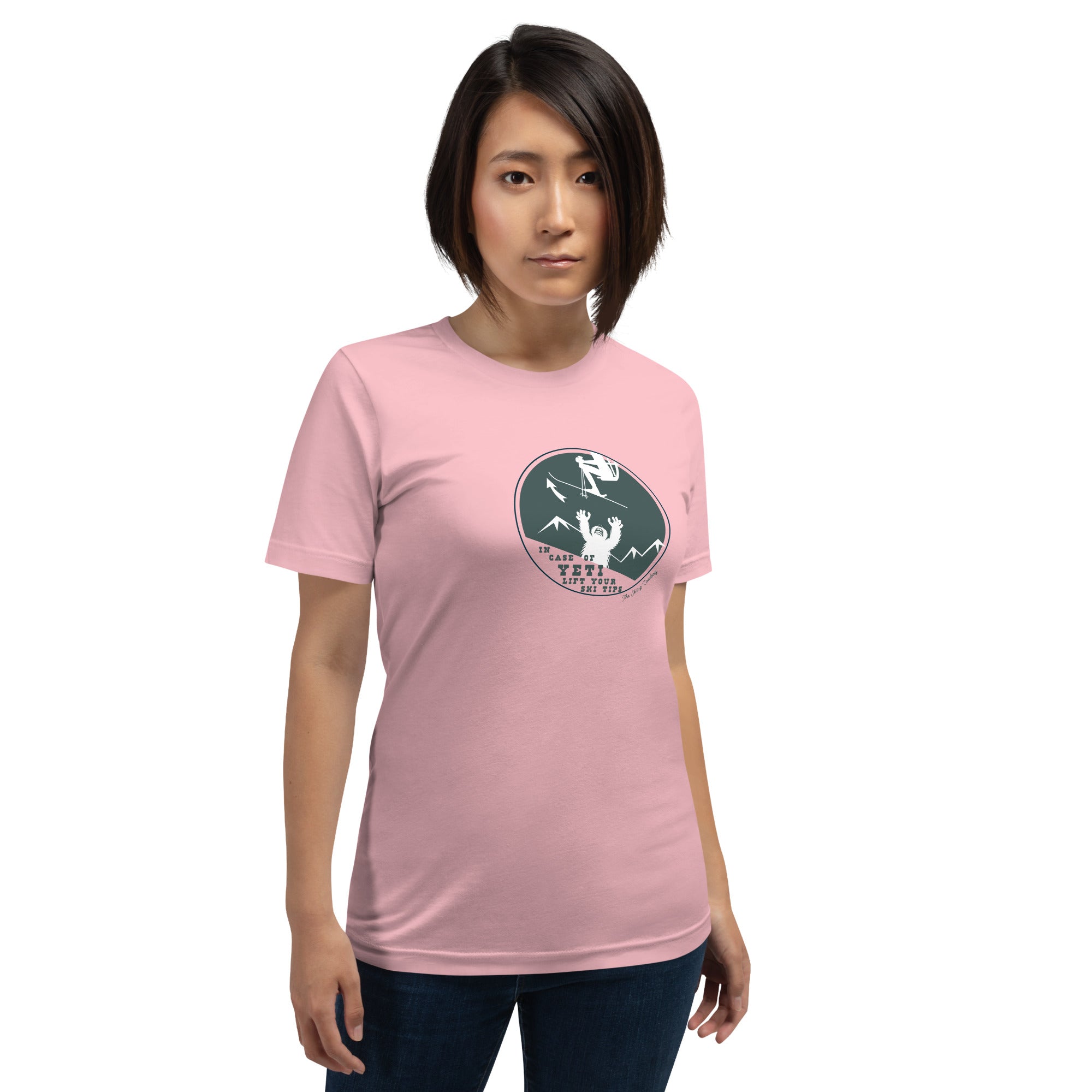 T-shirt en coton unisexe In case of Yeti, lift your ski tips sur couleurs claires