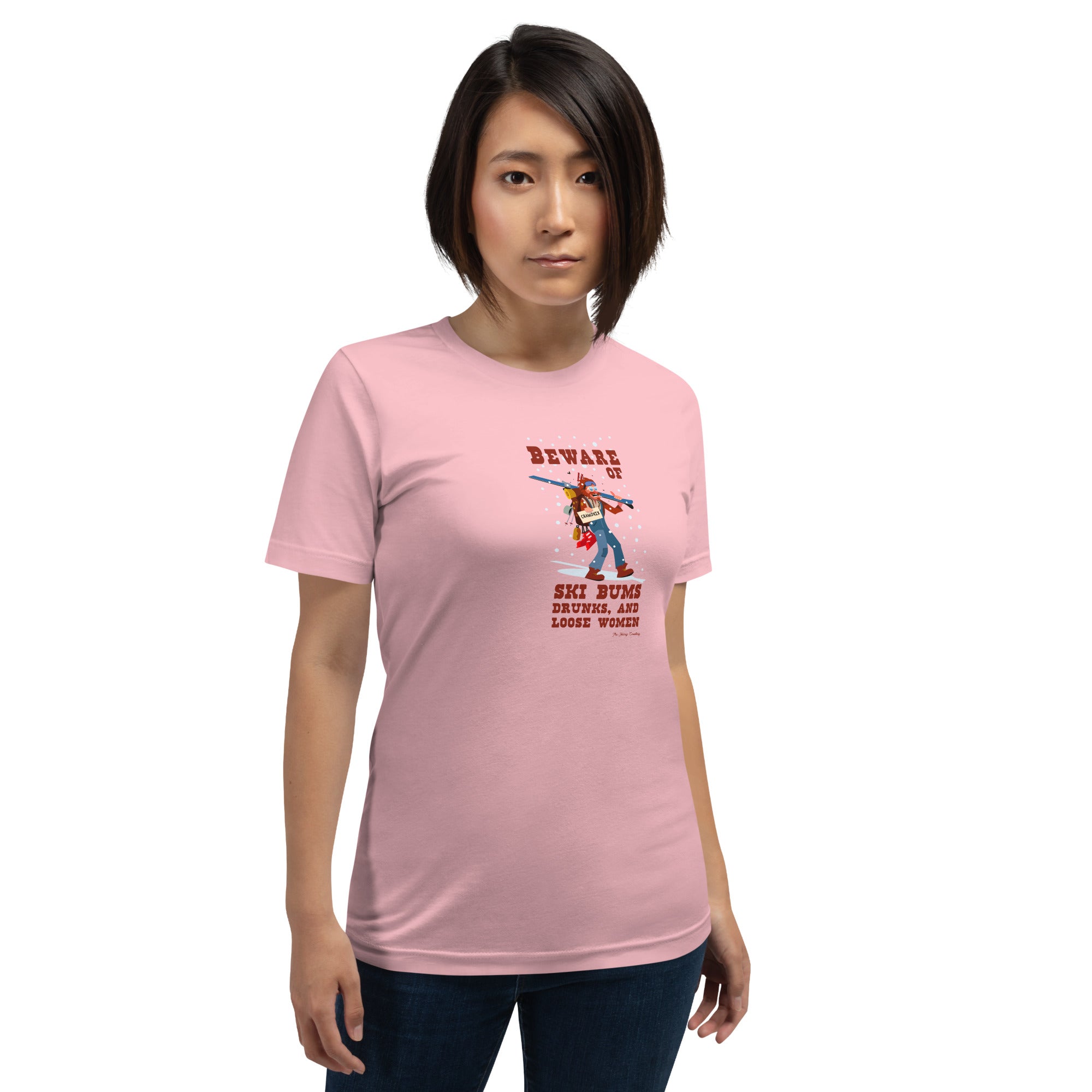 T-shirt en coton unisexe Beware of ski bums, drunks and loose women sur couleurs claires