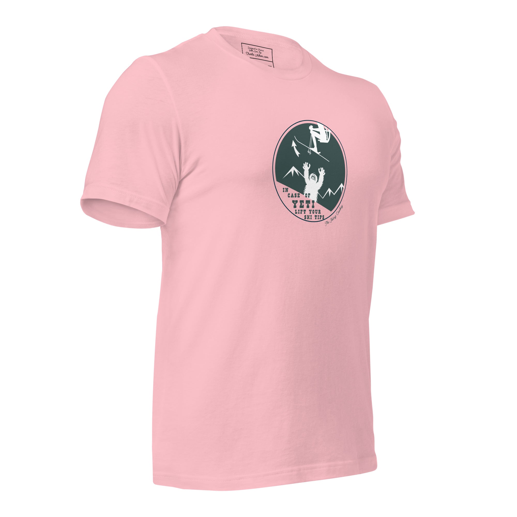 T-shirt en coton unisexe In case of Yeti, lift your ski tips sur couleurs claires