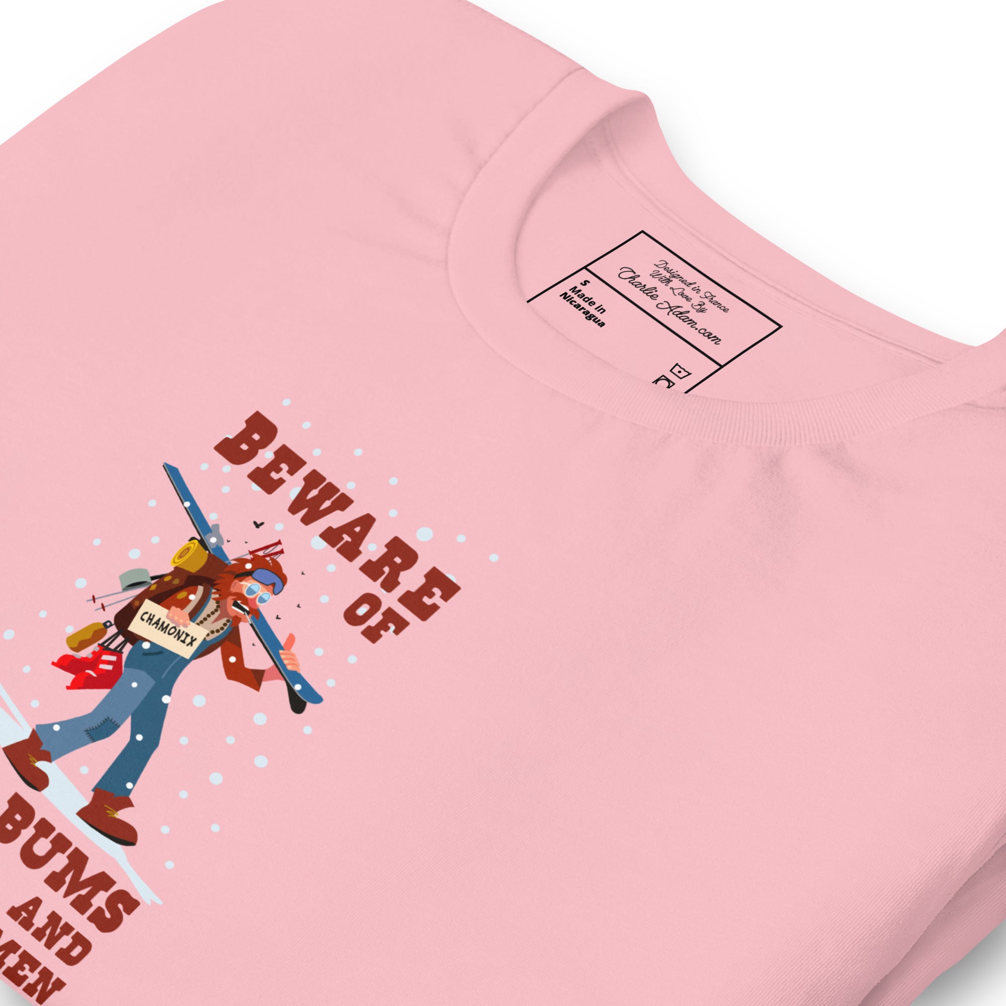 T-shirt en coton unisexe Beware of ski bums, drunks and loose women sur couleurs claires