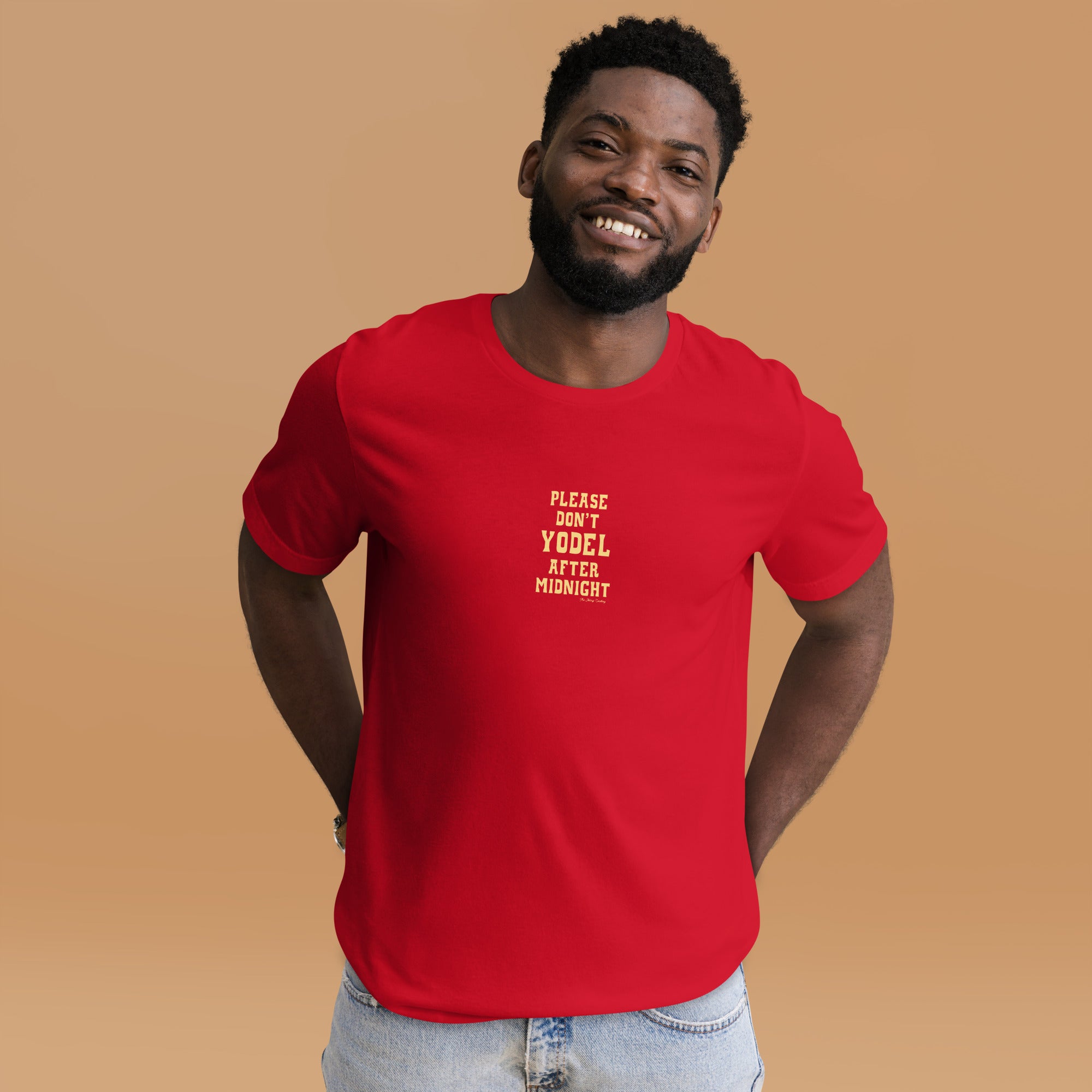 T-shirt en coton unisexe Don't Yodel After Midnight texte clair