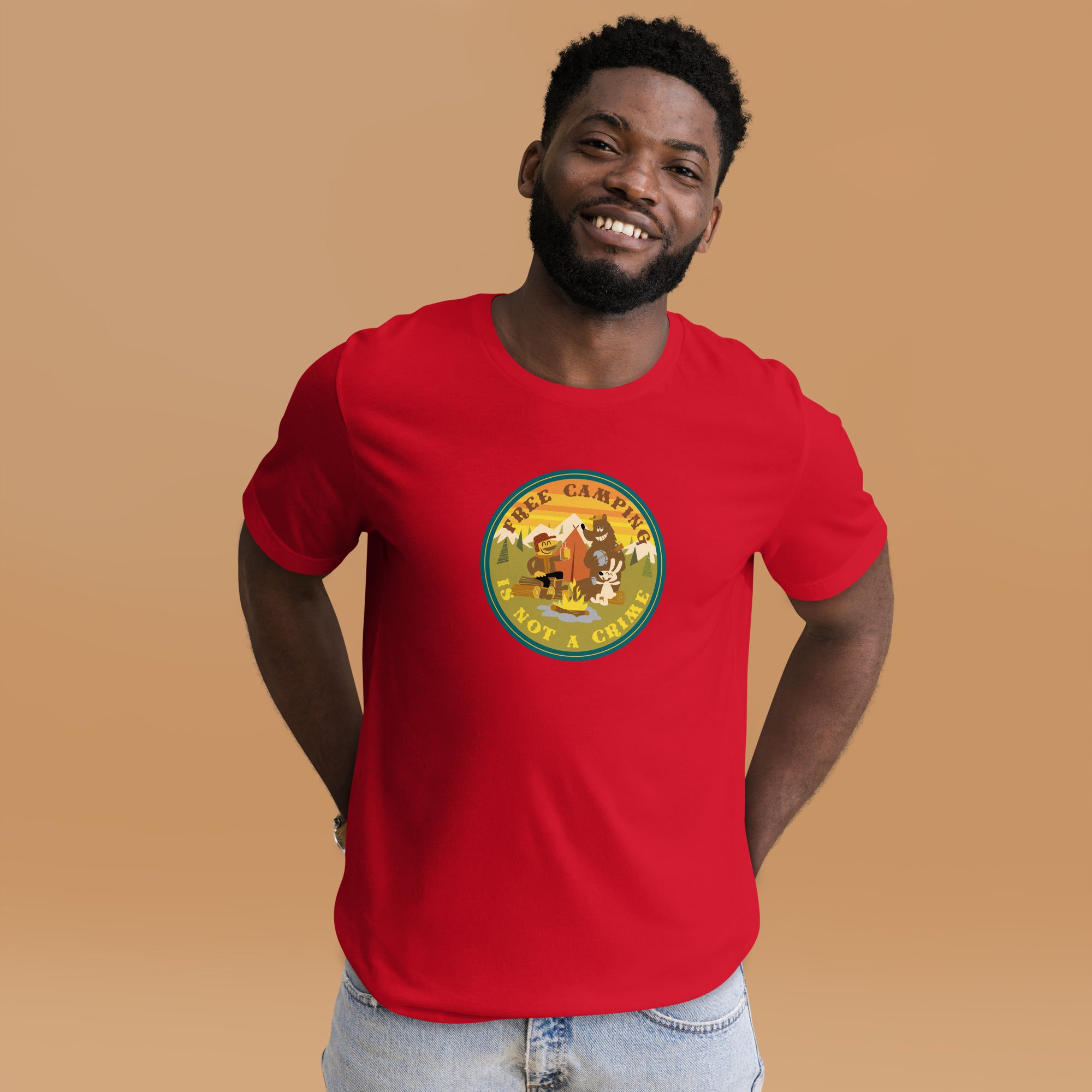 Unisex cotton t-shirt Free Camping is not a Crime on bright colors