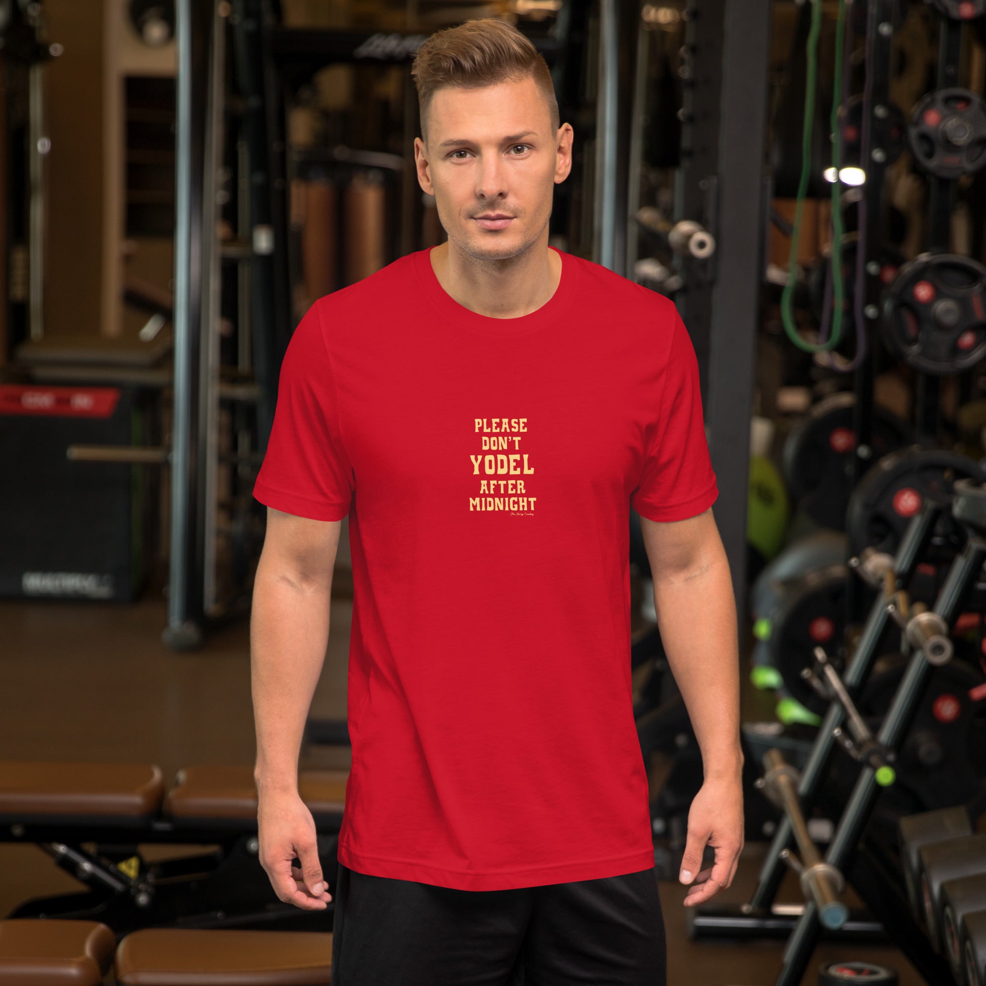 T-shirt en coton unisexe Don't Yodel After Midnight texte clair