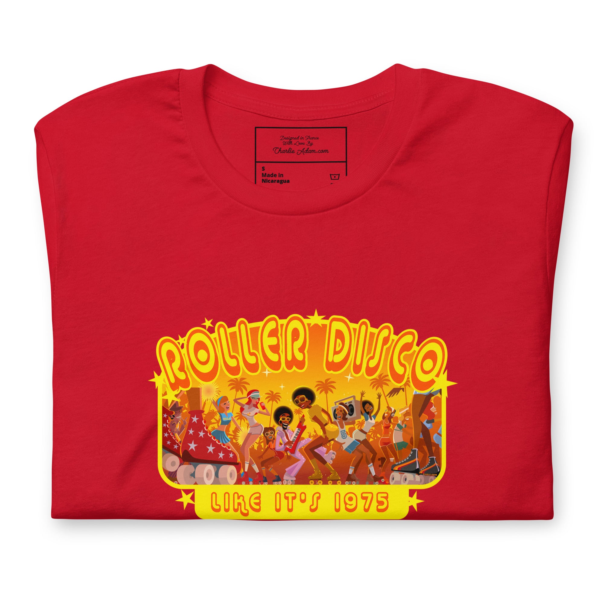 T-shirt en coton unisexe Roller Disco 1975 sur couleurs vives