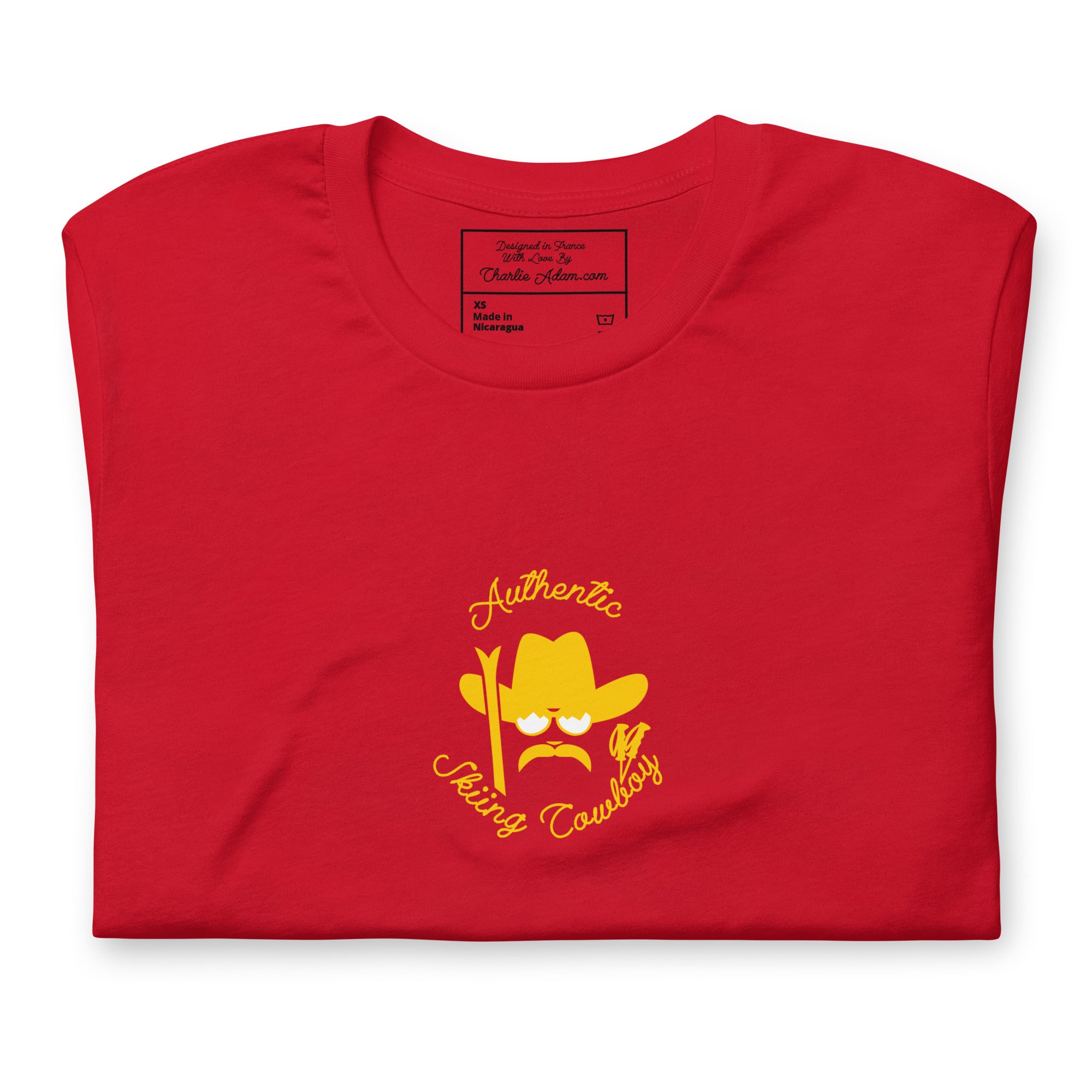 T-shirt en coton unisexe Authentic Skiing Cowboy doré sur couleurs foncées