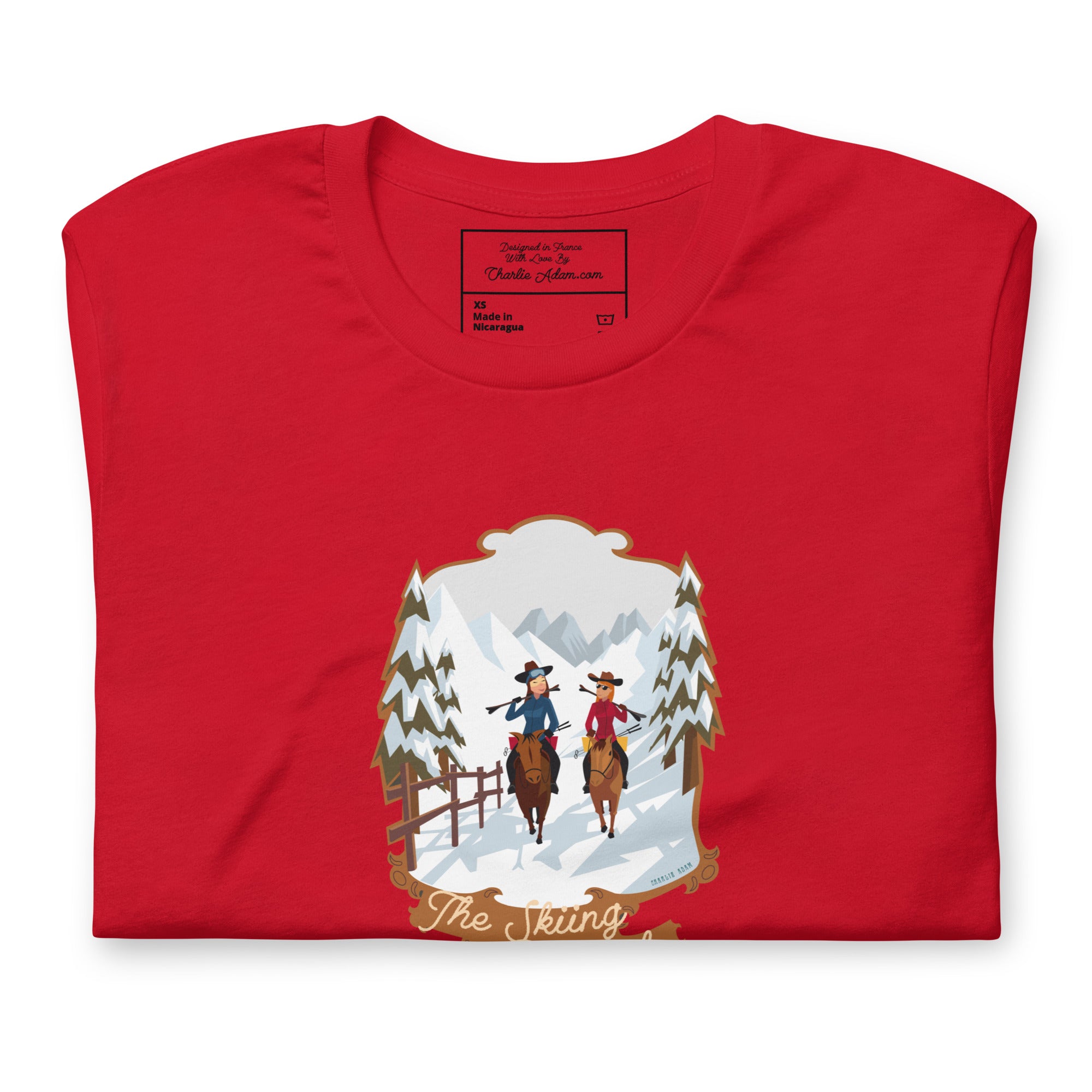 T-shirt en coton unisexe The Skiing Cowgirl sur couleurs vives