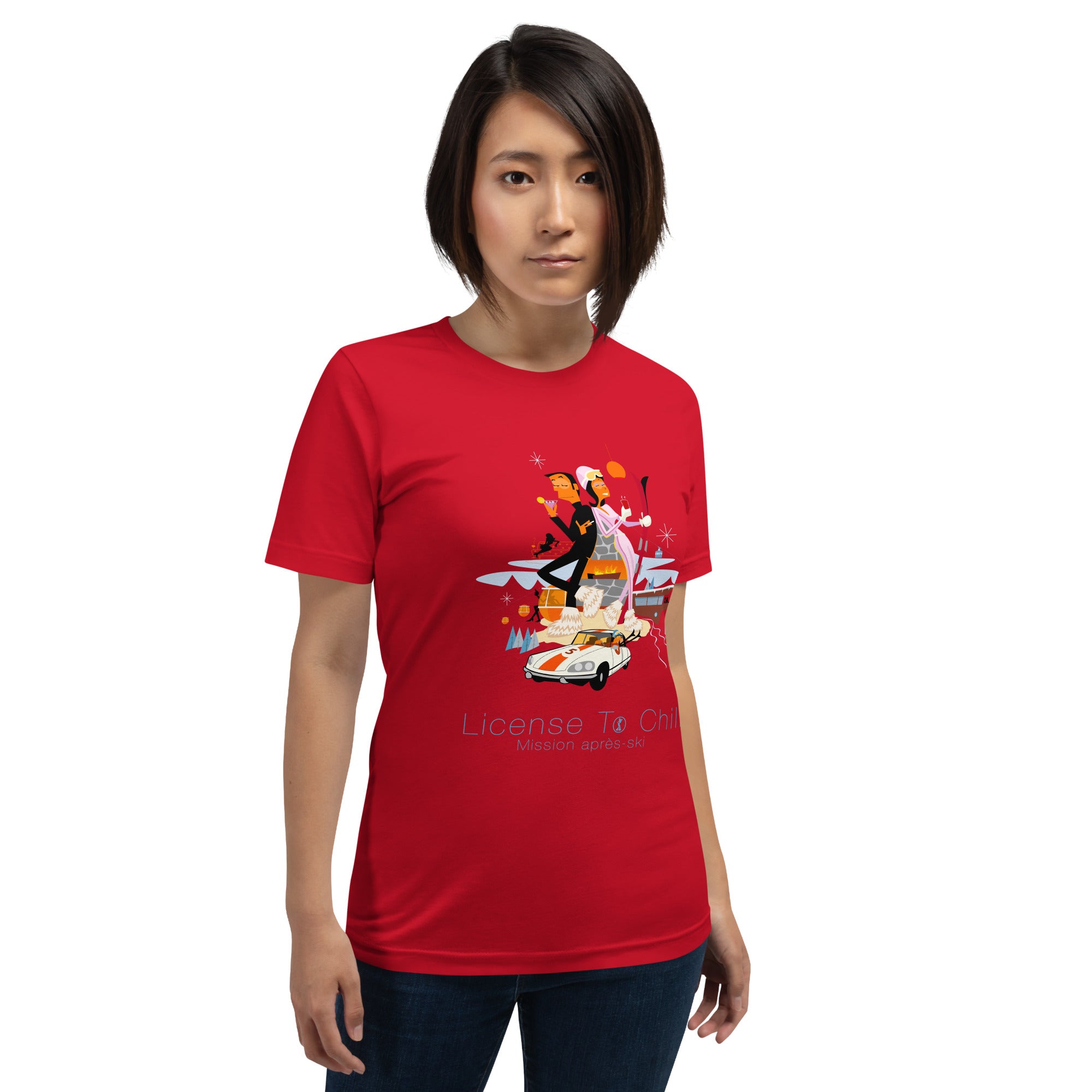 Unisex cotton t-shirt License to Chill Mission Après-Ski on bright colors