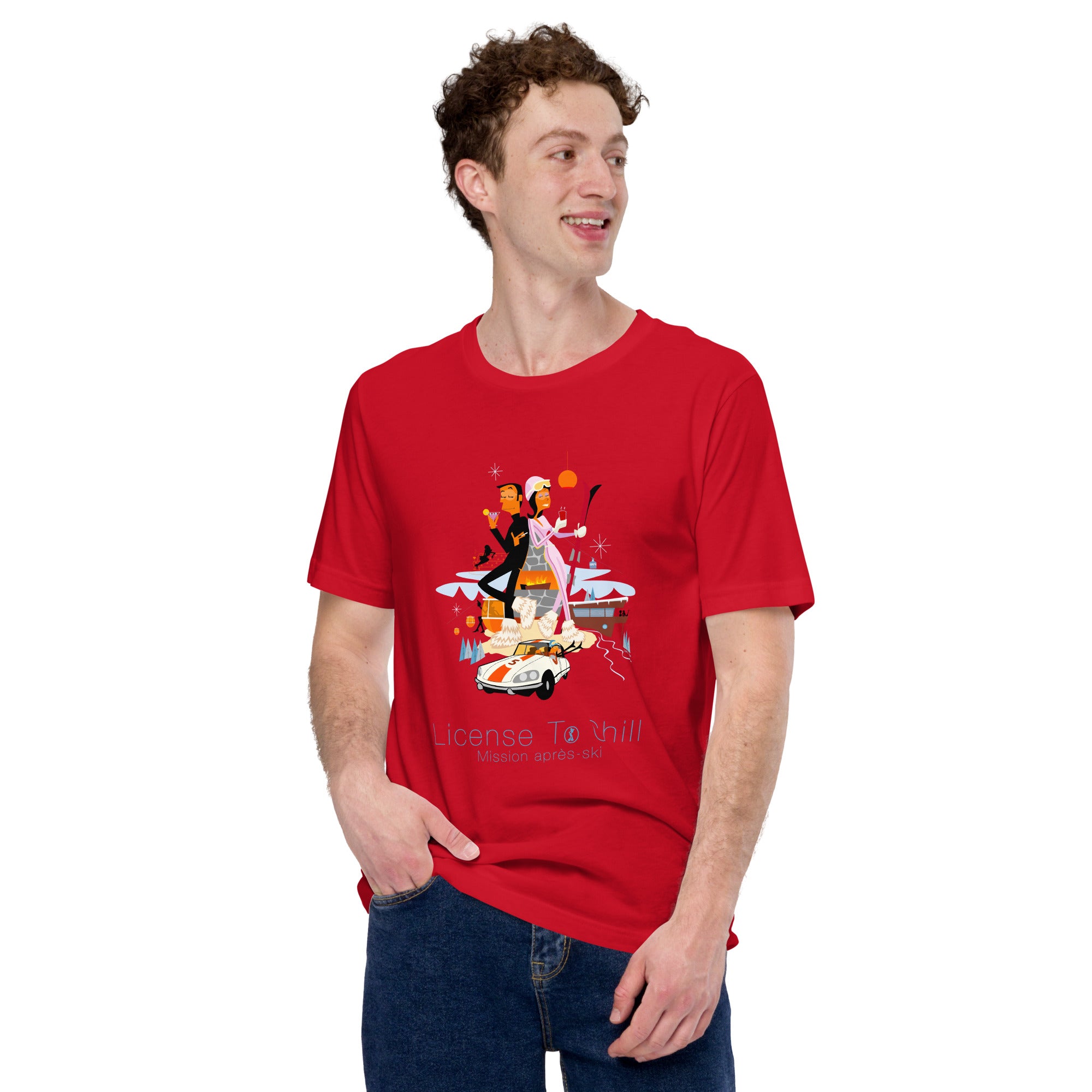 Unisex cotton t-shirt License to Chill Mission Après-Ski on bright colors