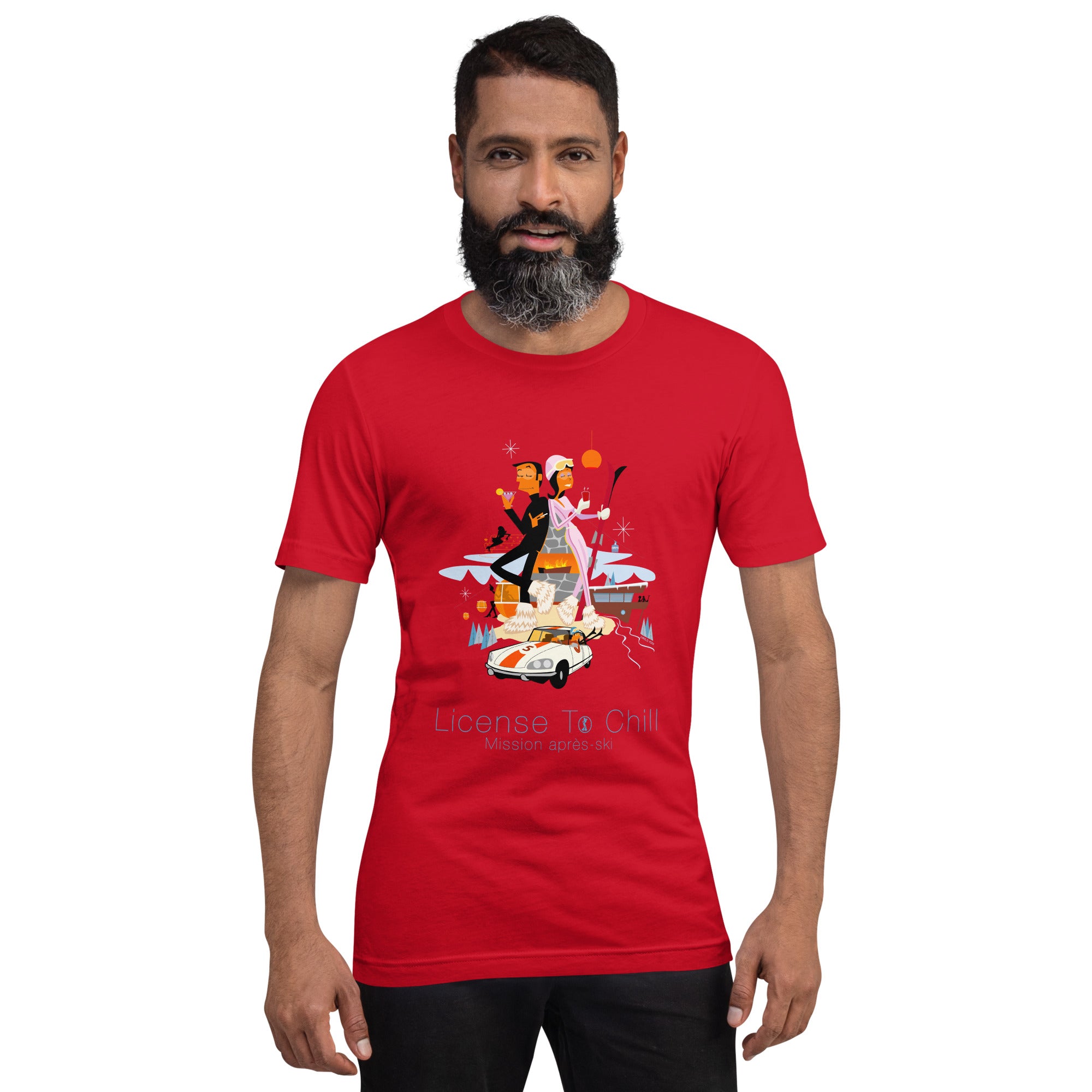 Unisex cotton t-shirt License to Chill Mission Après-Ski on bright colors