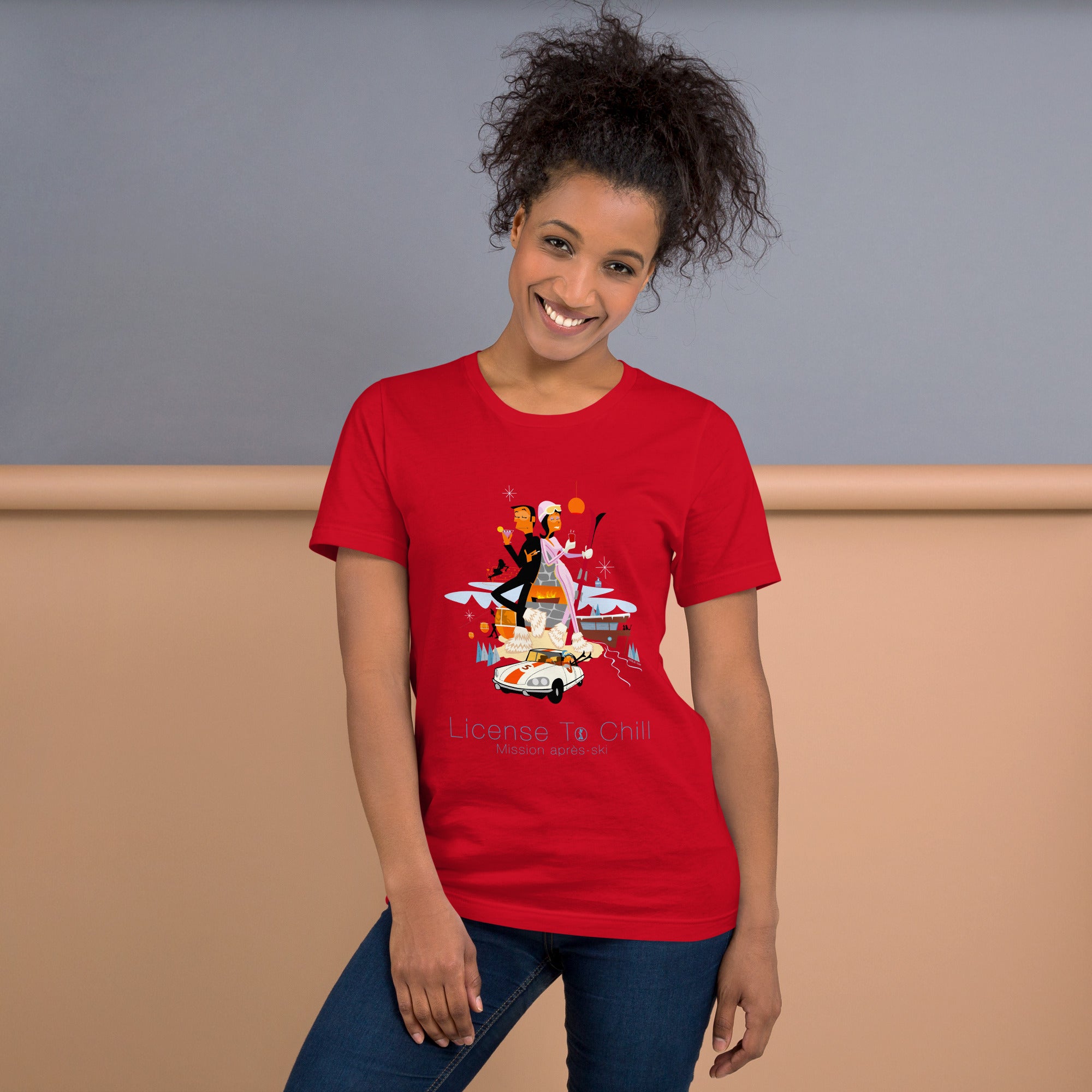 Unisex cotton t-shirt License to Chill Mission Après-Ski on bright colors