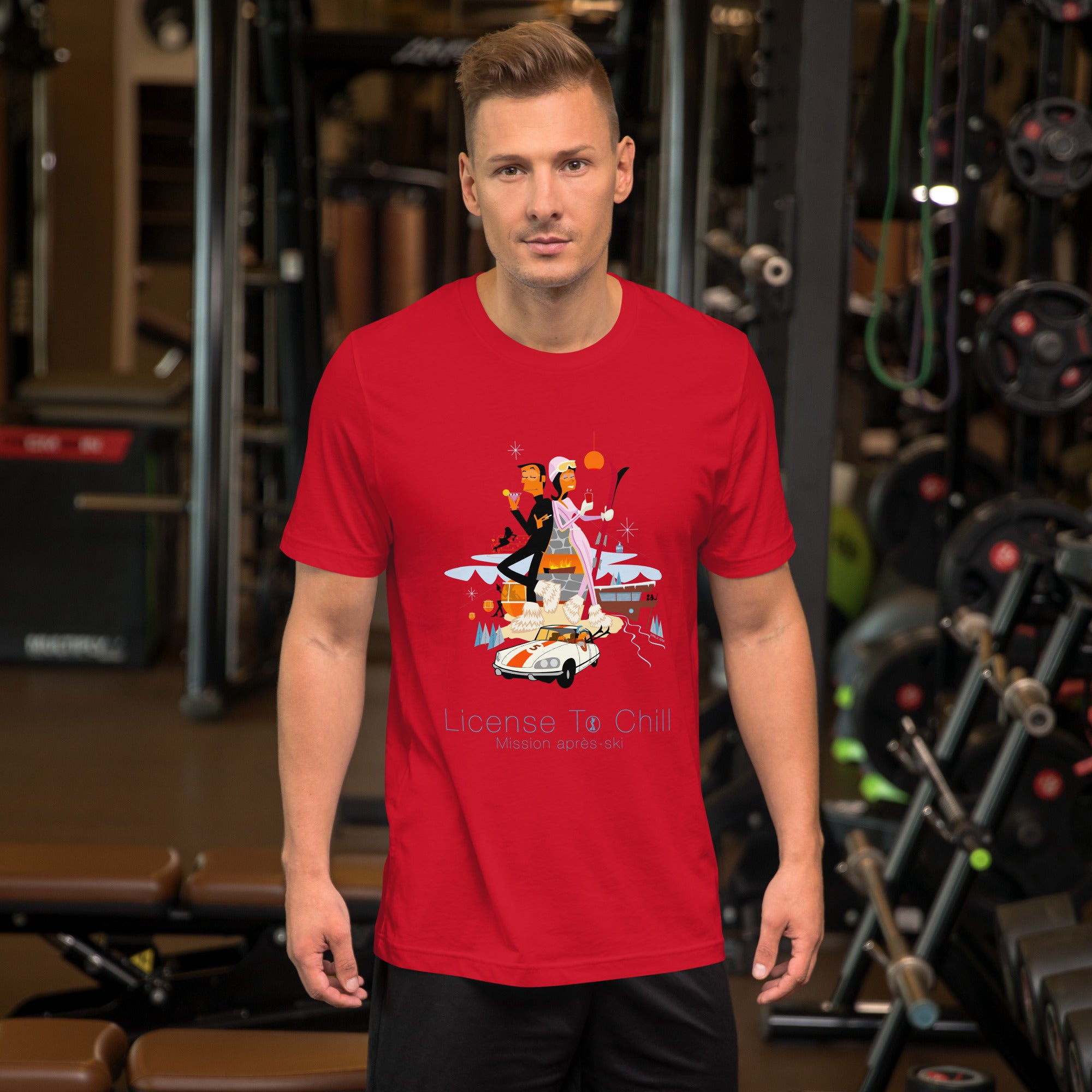 Unisex cotton t-shirt License to Chill Mission Après-Ski on bright colors