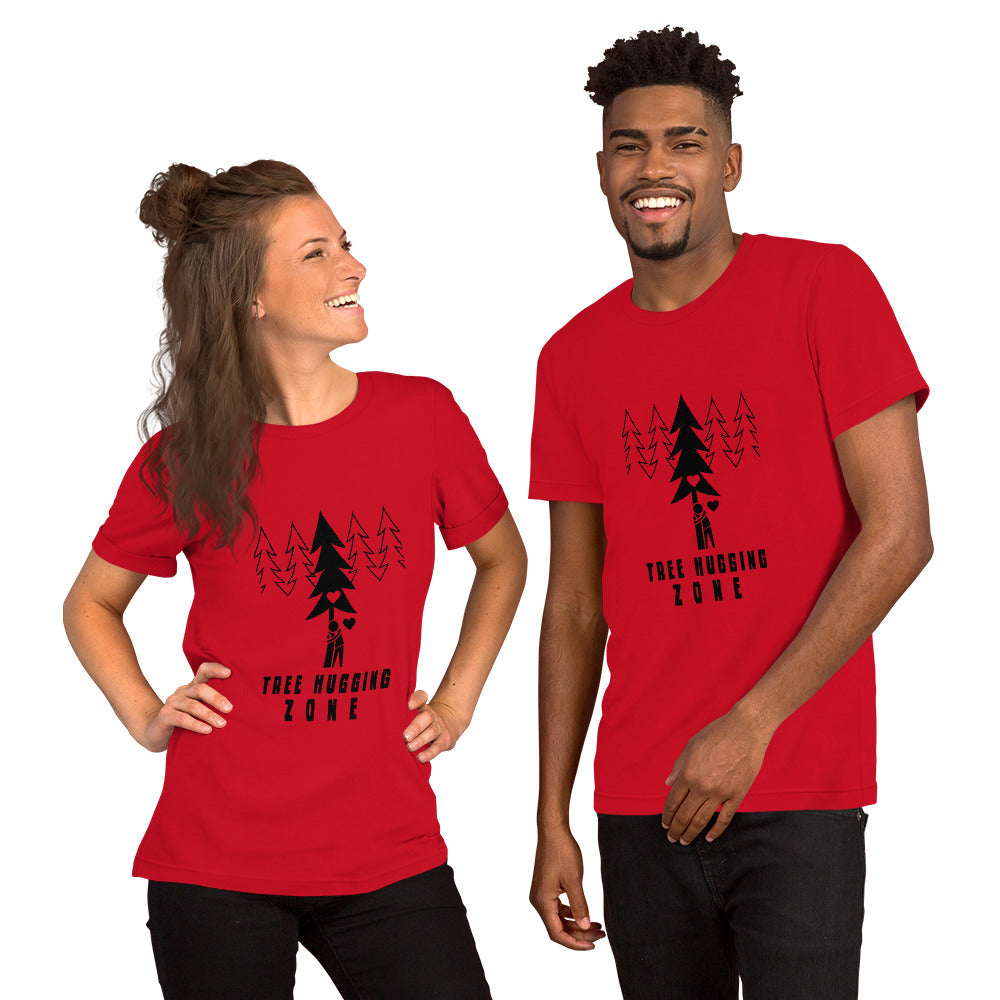 Unisex cotton t-shirt Tree hugging zone on bright colors