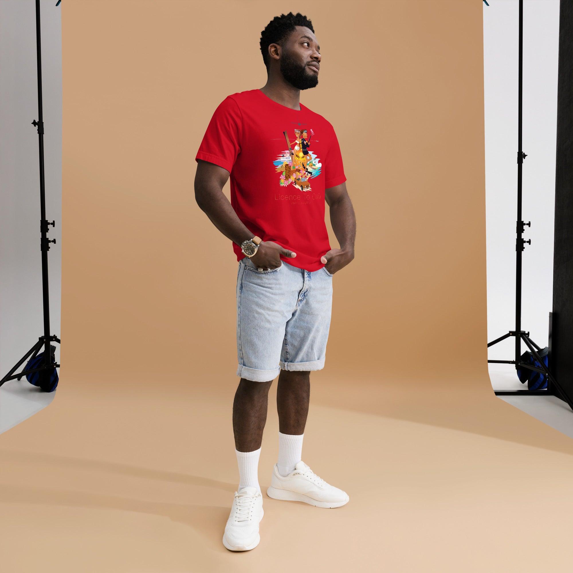 Unisex cotton t-shirt License to Chill Vamos a la Playa on bright colors