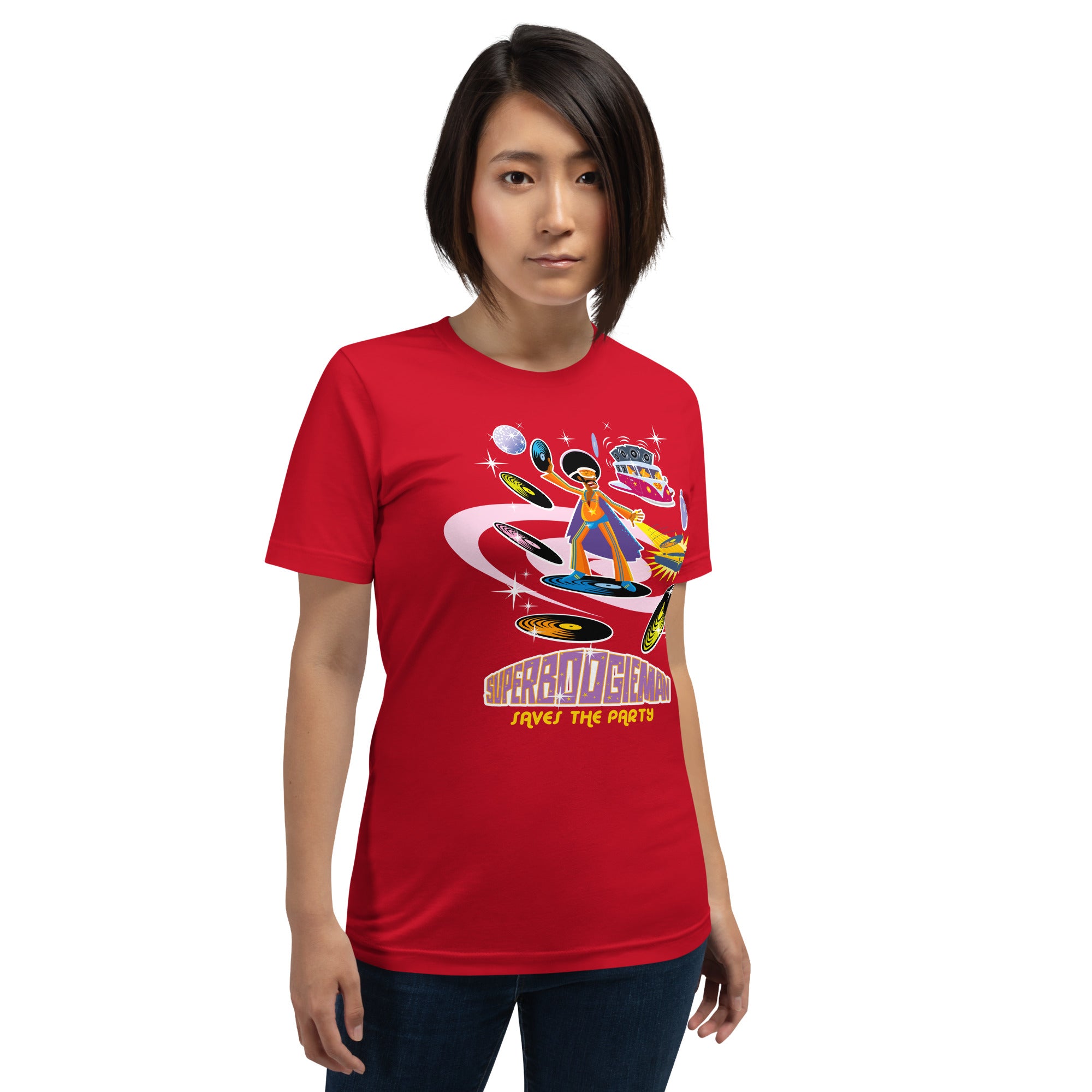 Unisex cotton t-shirt Superboogieman saves the Party on bright colors
