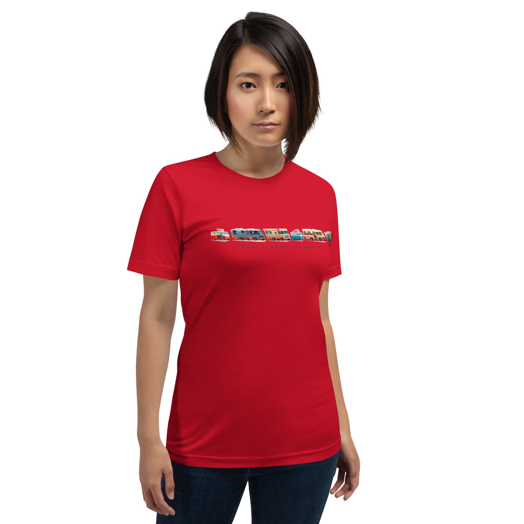 Unisex cotton t-shirt Vintage Campers on bright colors