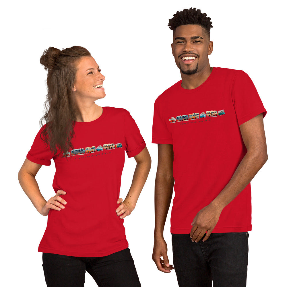 Unisex cotton t-shirt Vintage Campers on bright colors