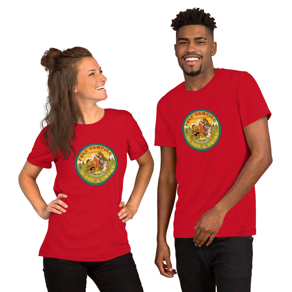 Unisex cotton t-shirt Free Camping is not a Crime on bright colors