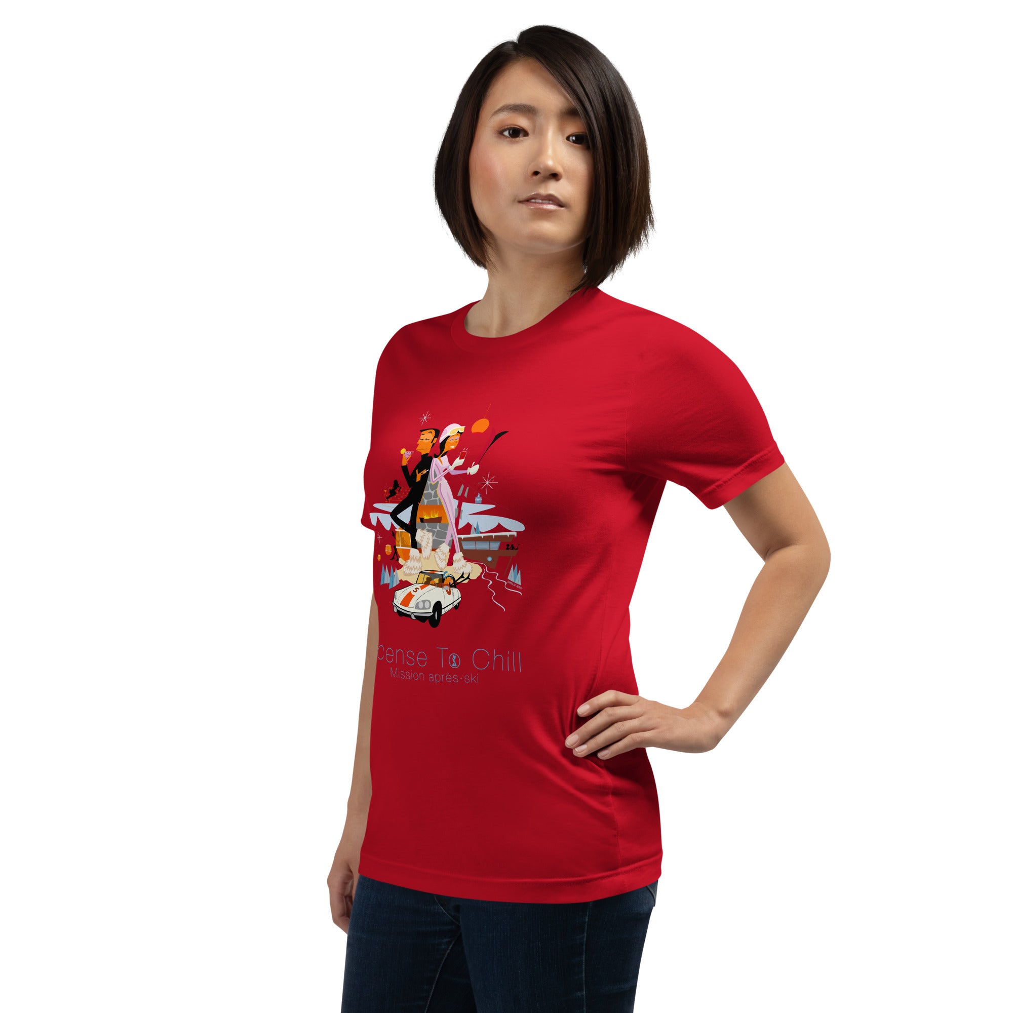 Unisex cotton t-shirt License to Chill Mission Après-Ski on bright colors