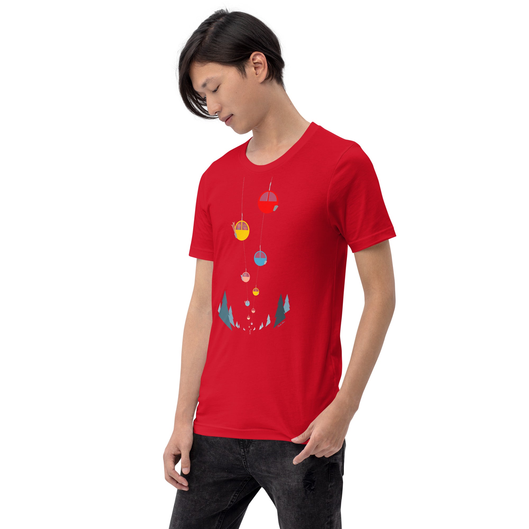 T-shirt en coton unisexe Gondolas in the mist sur couleurs vives