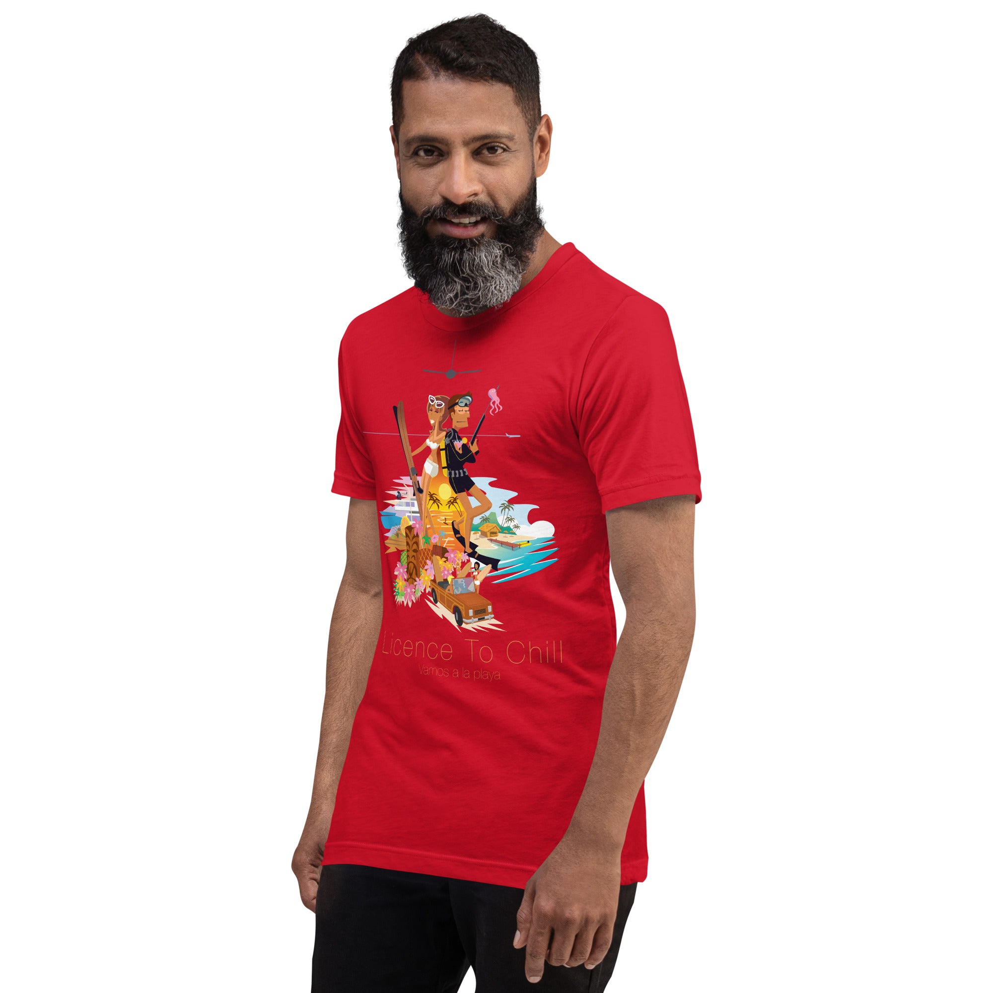 Unisex cotton t-shirt License to Chill Vamos a la Playa on bright colors