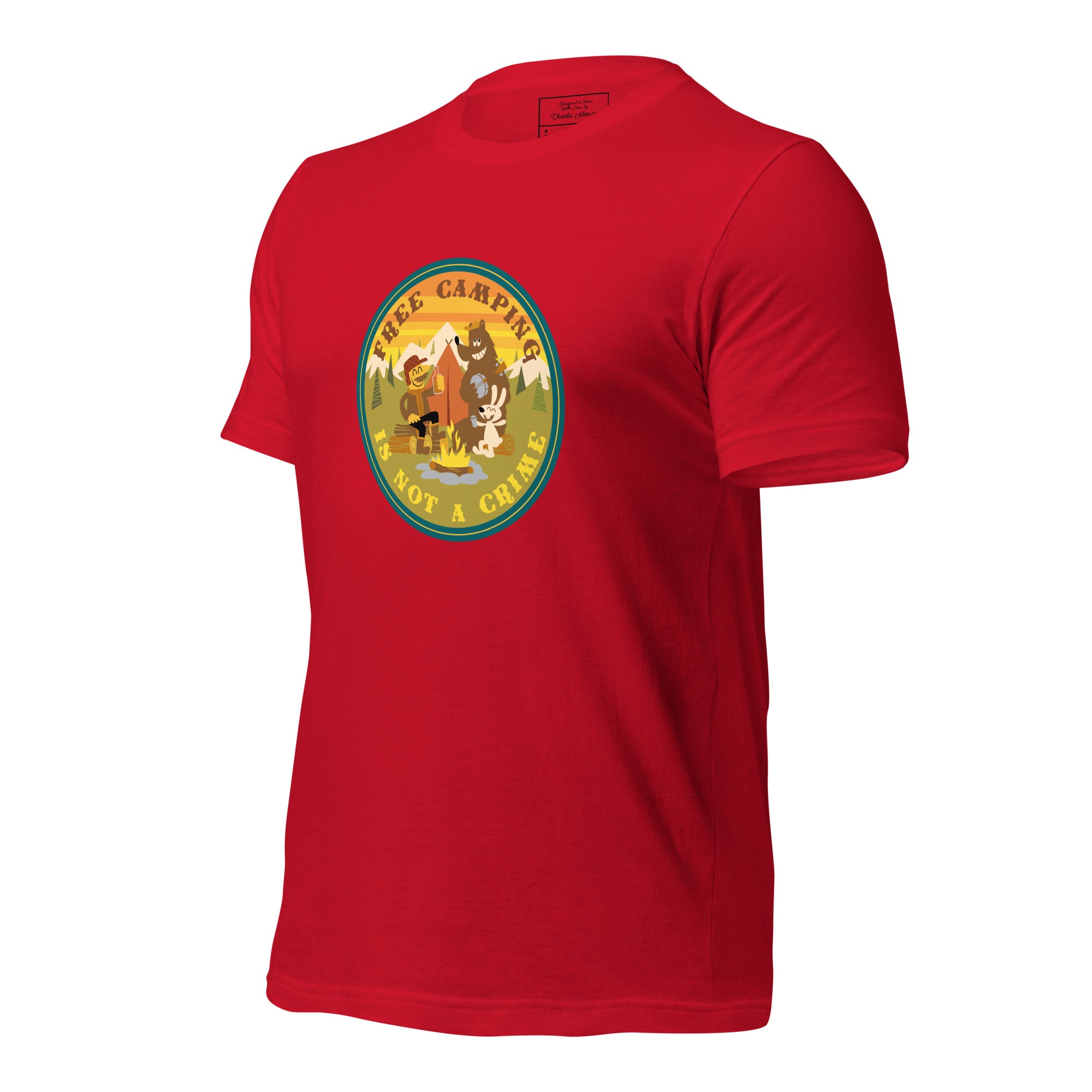 Unisex cotton t-shirt Free Camping is not a Crime on bright colors