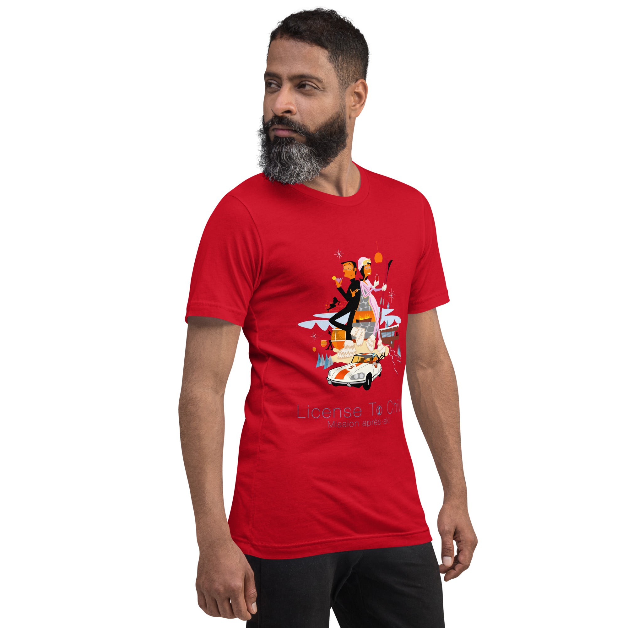 Unisex cotton t-shirt License to Chill Mission Après-Ski on bright colors