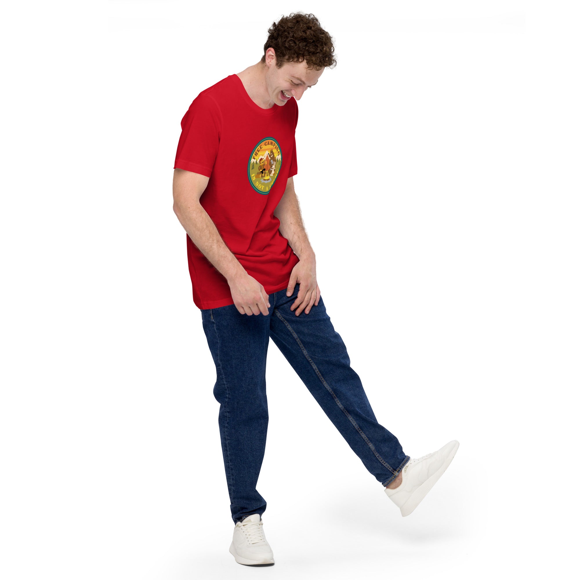 Unisex cotton t-shirt Free Camping is not a Crime on bright colors
